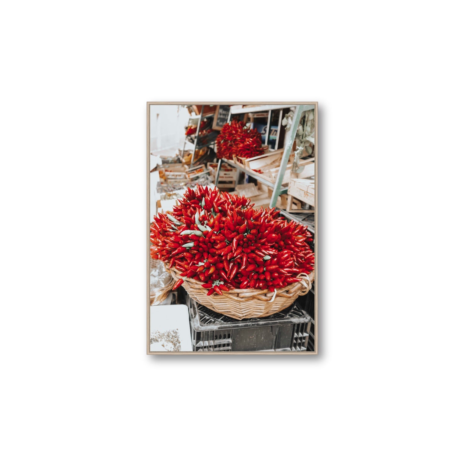 Spicy Bunch Puglia Italian wall art Large fine art canvas in natural oak float frame
