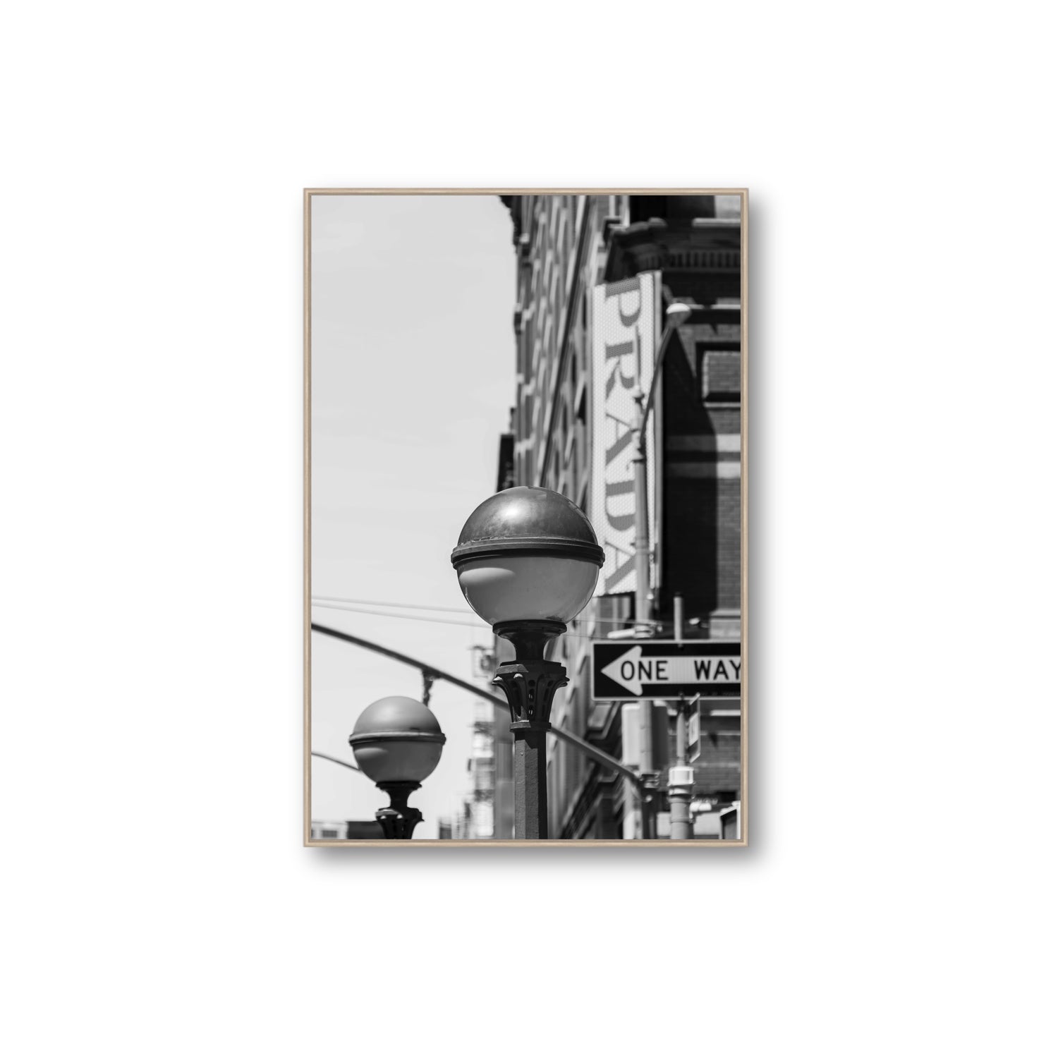 Subway Style New York NYC Black & White wall art Extra Large fine art canvas in natural oak float frame