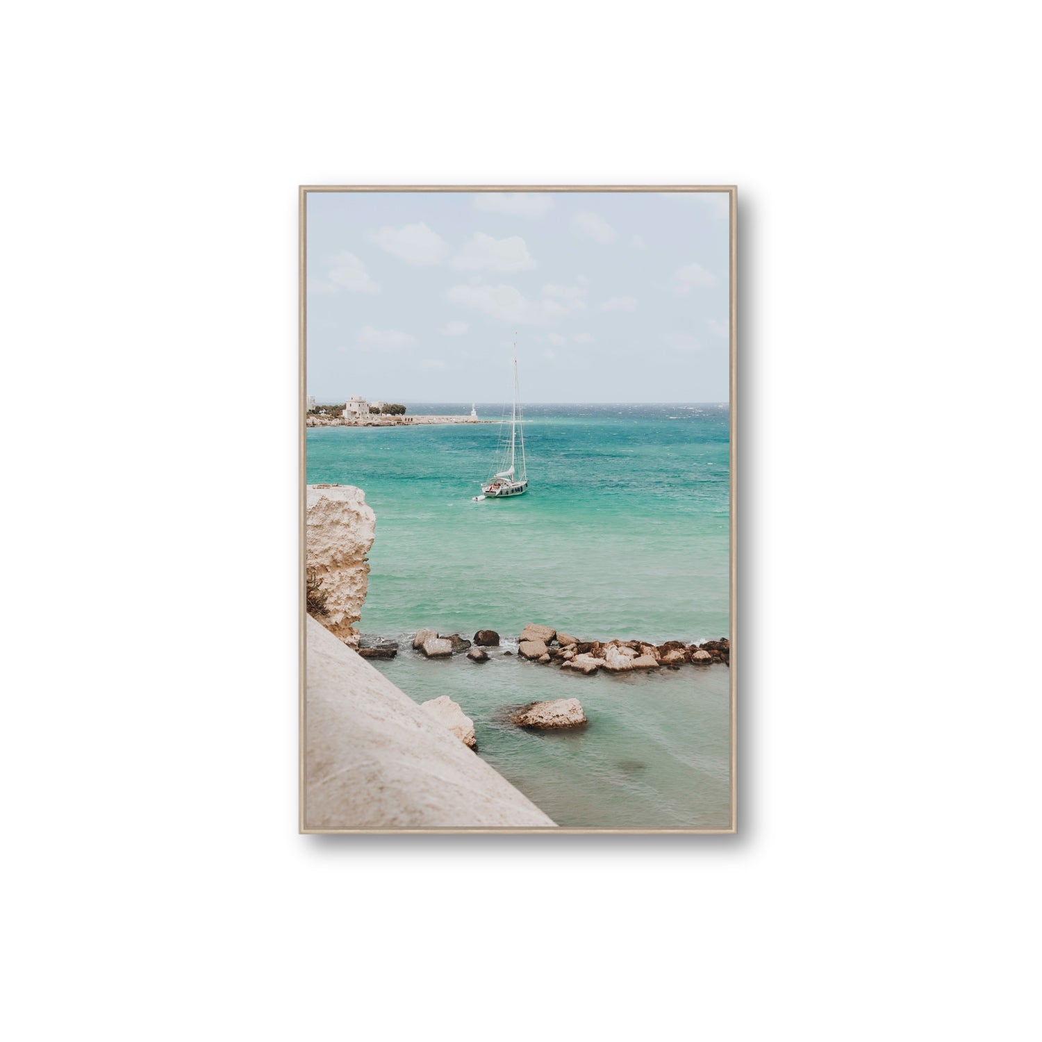 Seafarer's Dream Puglia Seafarer’s Dream coastal wall art Extra Large fine art canvas in natural oak float frame