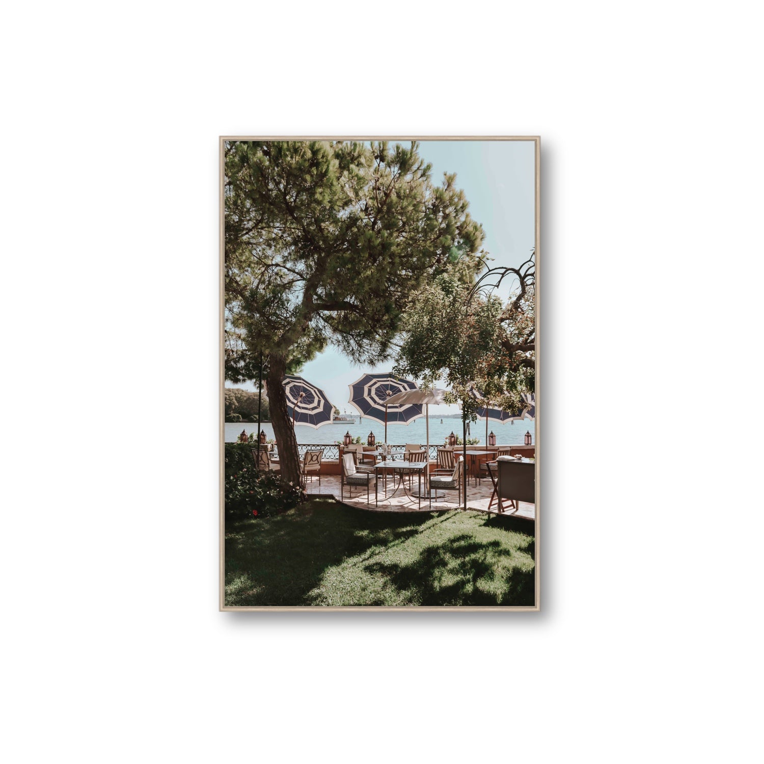 Tranquil Gardens Venice Italian wall art Extra Large fine art canvas in natural oak float frame
