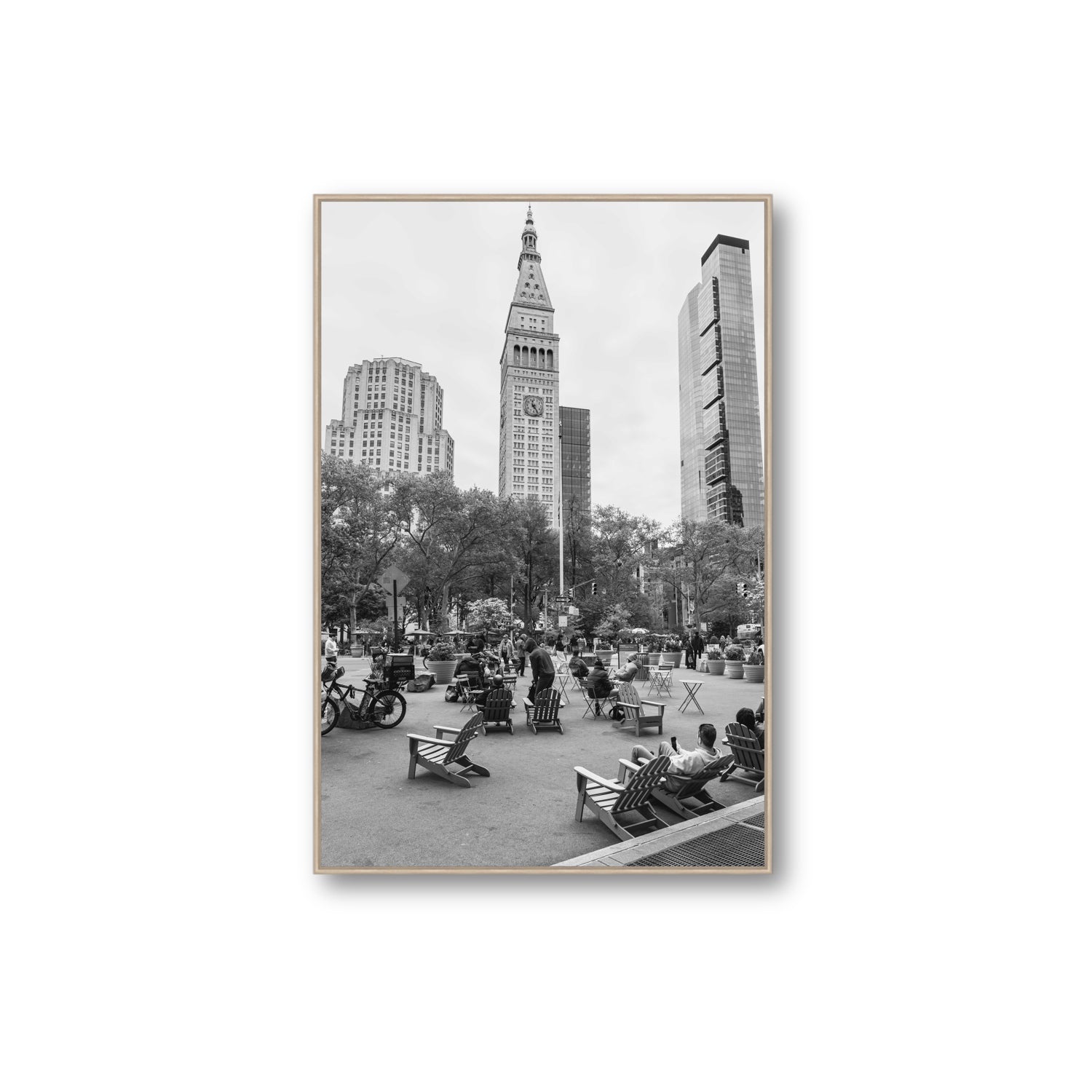 Timeless New York New York NYC Black & White wall art Extra Large fine art canvas in natural oak float frame