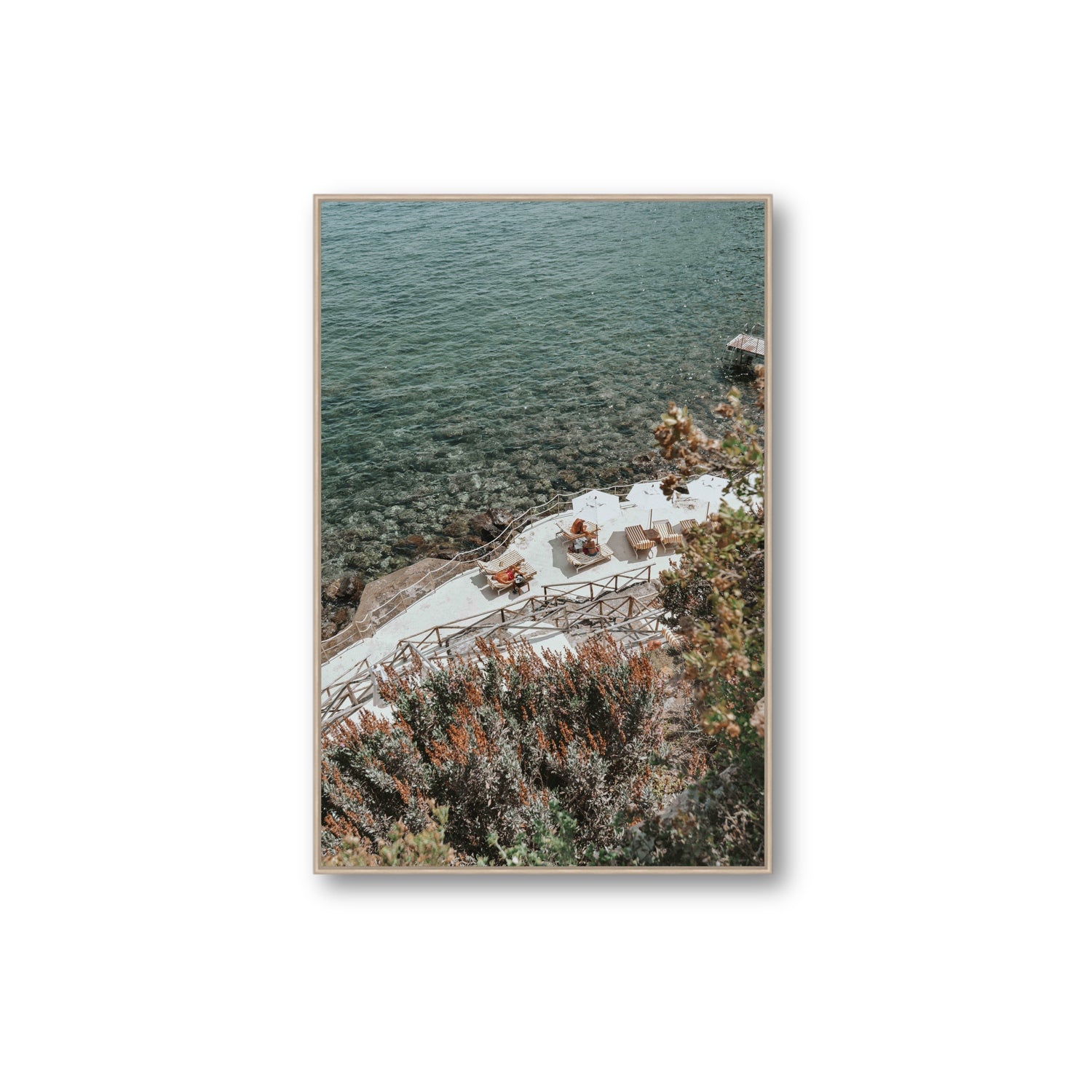 Hidden Gem Tuscany coastal wall art Extra Large fine art canvas in natural oak float frame