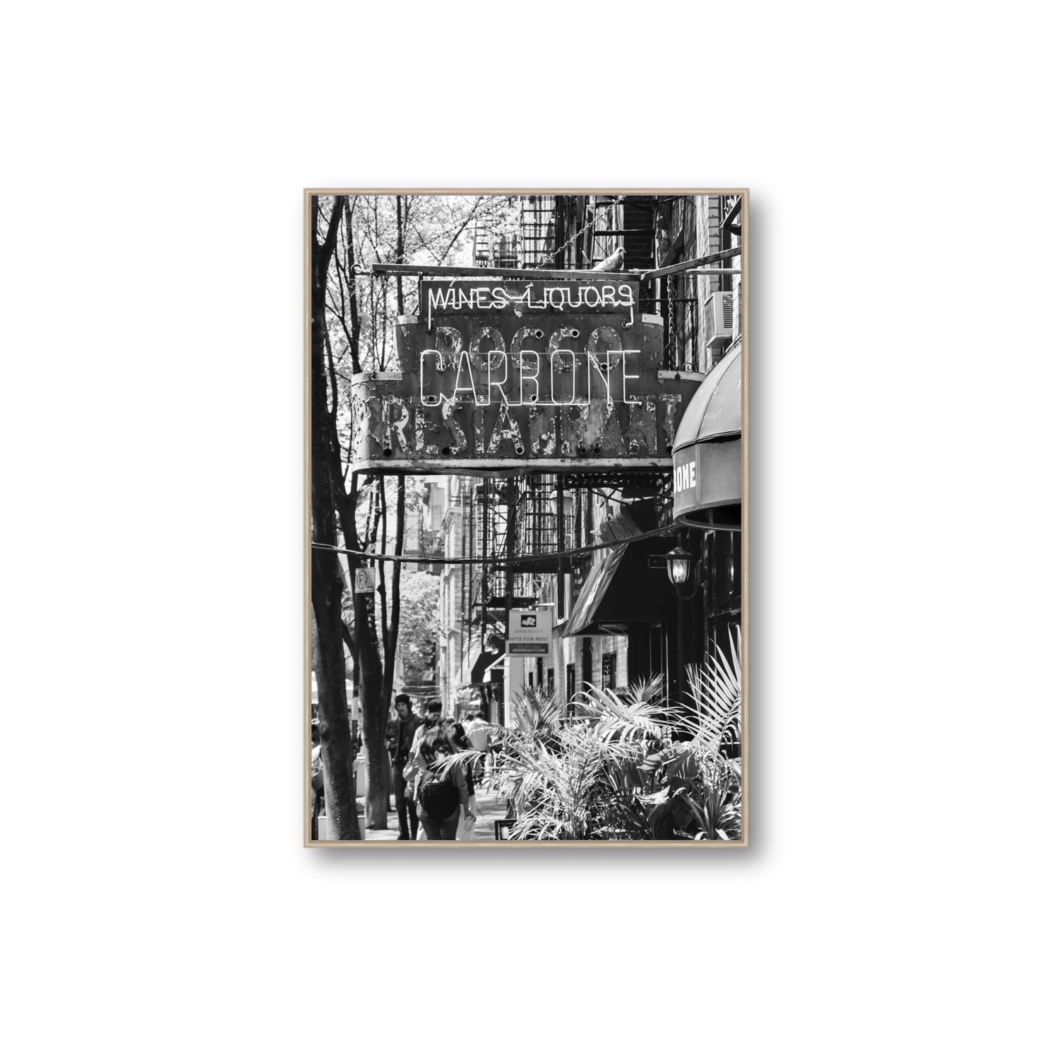 Paparazzi To Pasta New York NYC Black & White wall art Extra Large fine art canvas in natural oak float frame