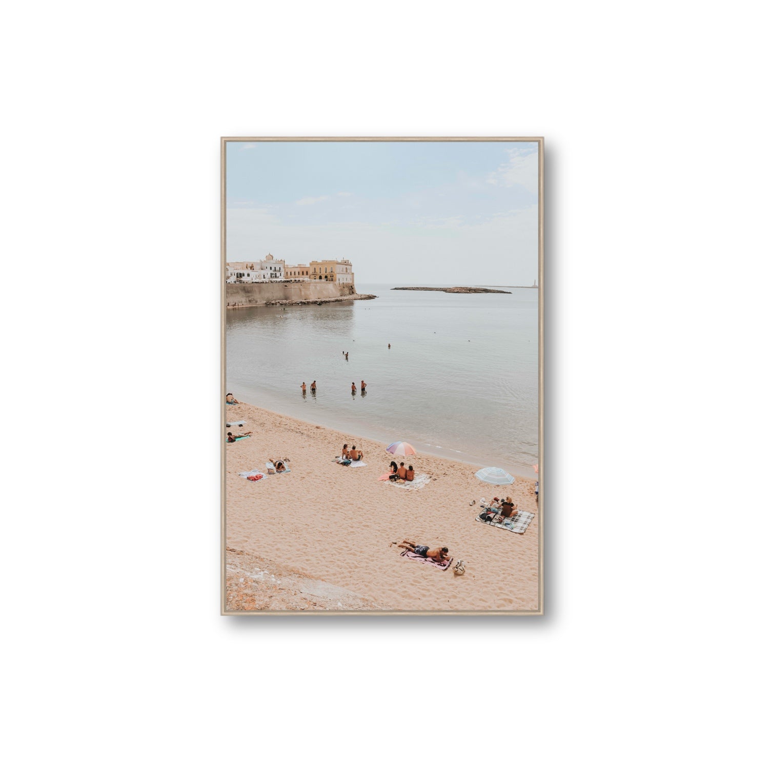Spiaggia della Purita Puglia coastal art print Extra Large fine art canvas in natural oak float frame
