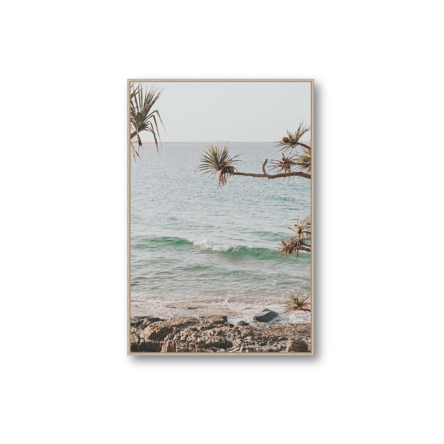 Good Vibrations fine art print, Noosa, Australia, coastal scenes artwork, Extra Large, Natural Oak Float Frame, Fine Art Canvas