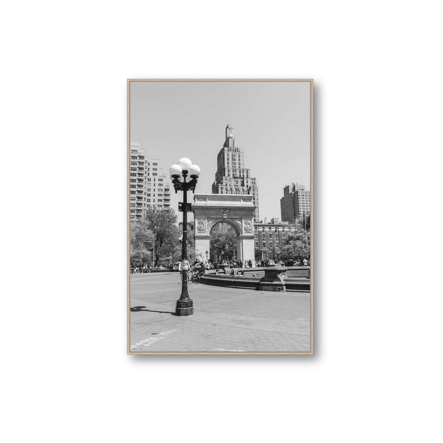 Pole Position New York NYC Black & White wall art Extra Large fine art canvas in natural oak float frame