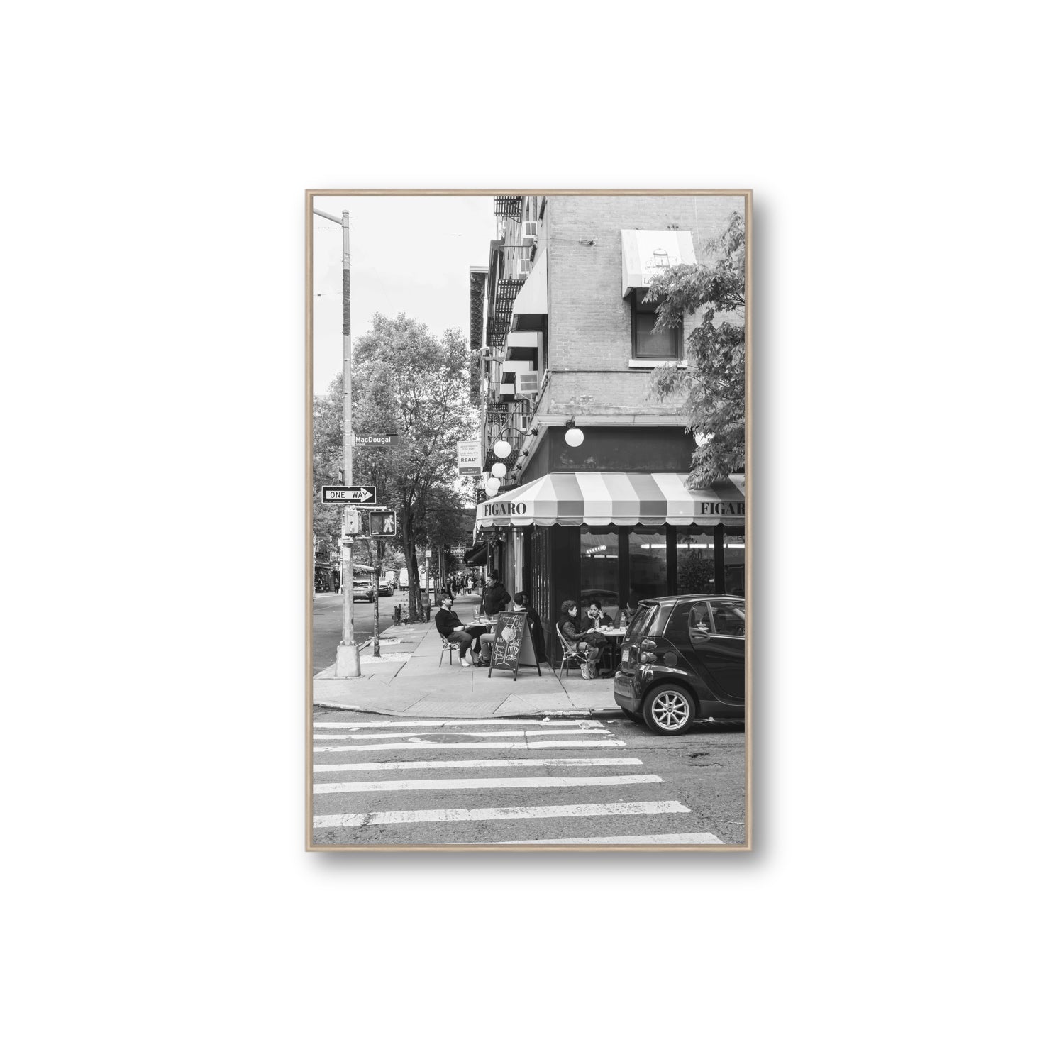 Figaro New York NYC Black & White wall art Extra Large fine art canvas in natural oak float frame