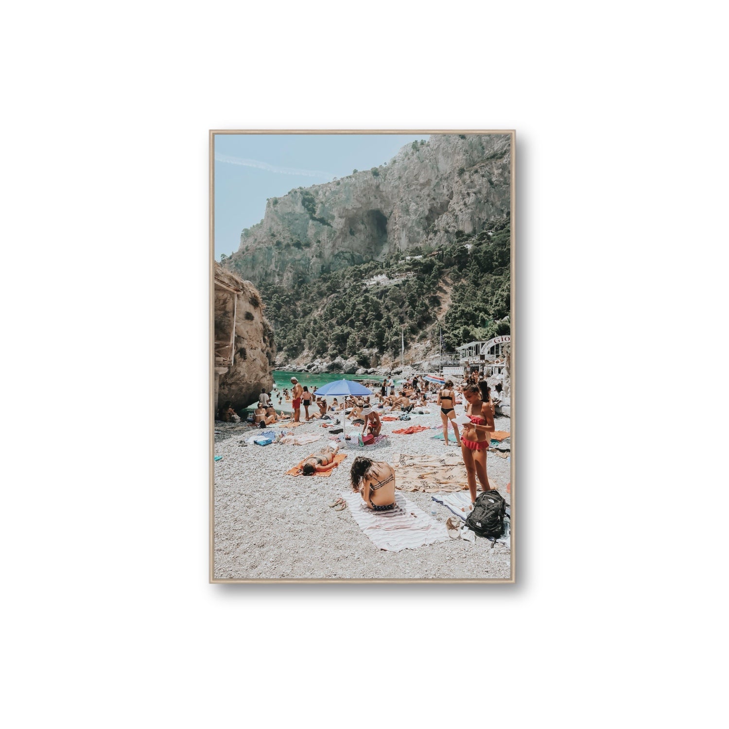 Marina Piccola Capri Mediterranean wall art Extra Large fine art canvas in natural oak float frame