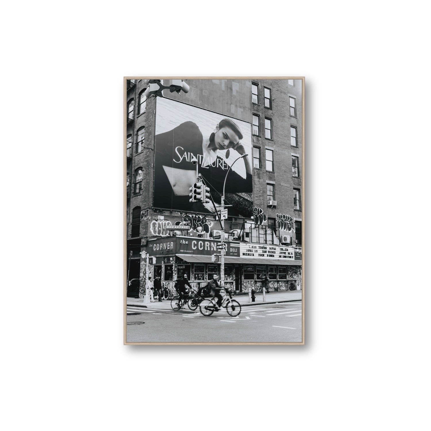 Runway To Rooftops New York NYC Black & White wall art Extra Large fine art canvas in natural oak float frame