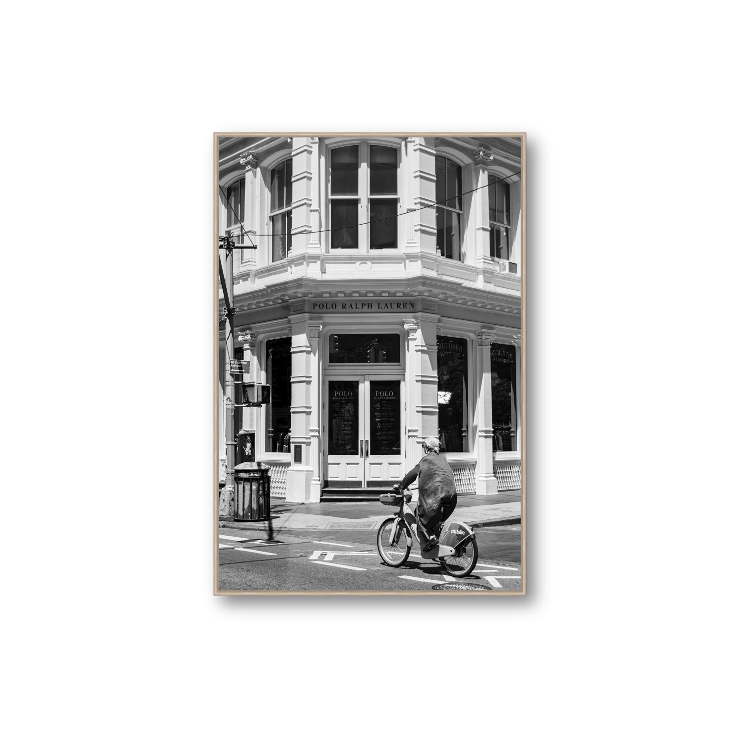 Downtown Rider New York NYC Black & White wall art Extra Large fine art canvas in natural oak float frame