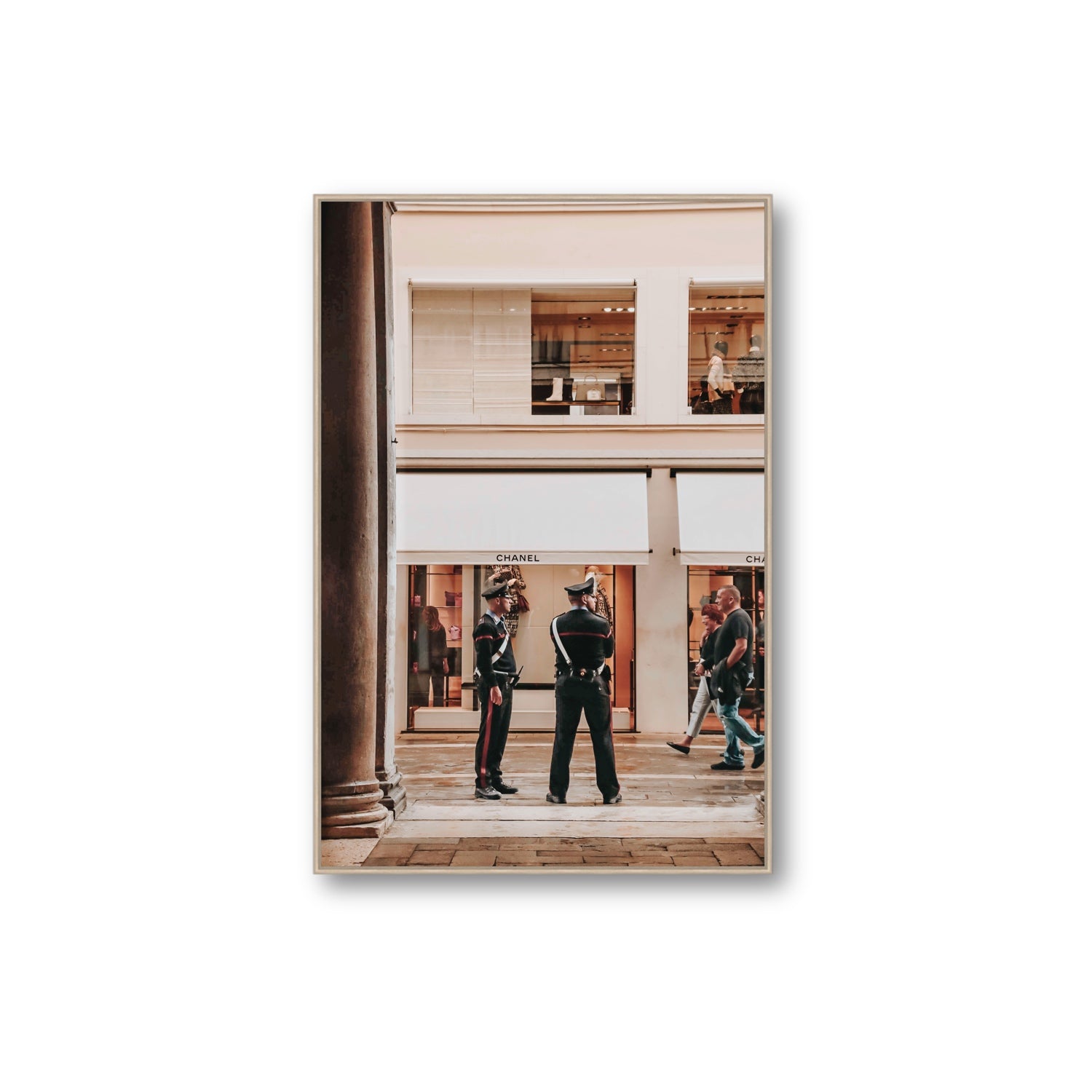 Style Police Venice Italian wall art Extra Large fine art canvas in natural oak float frame