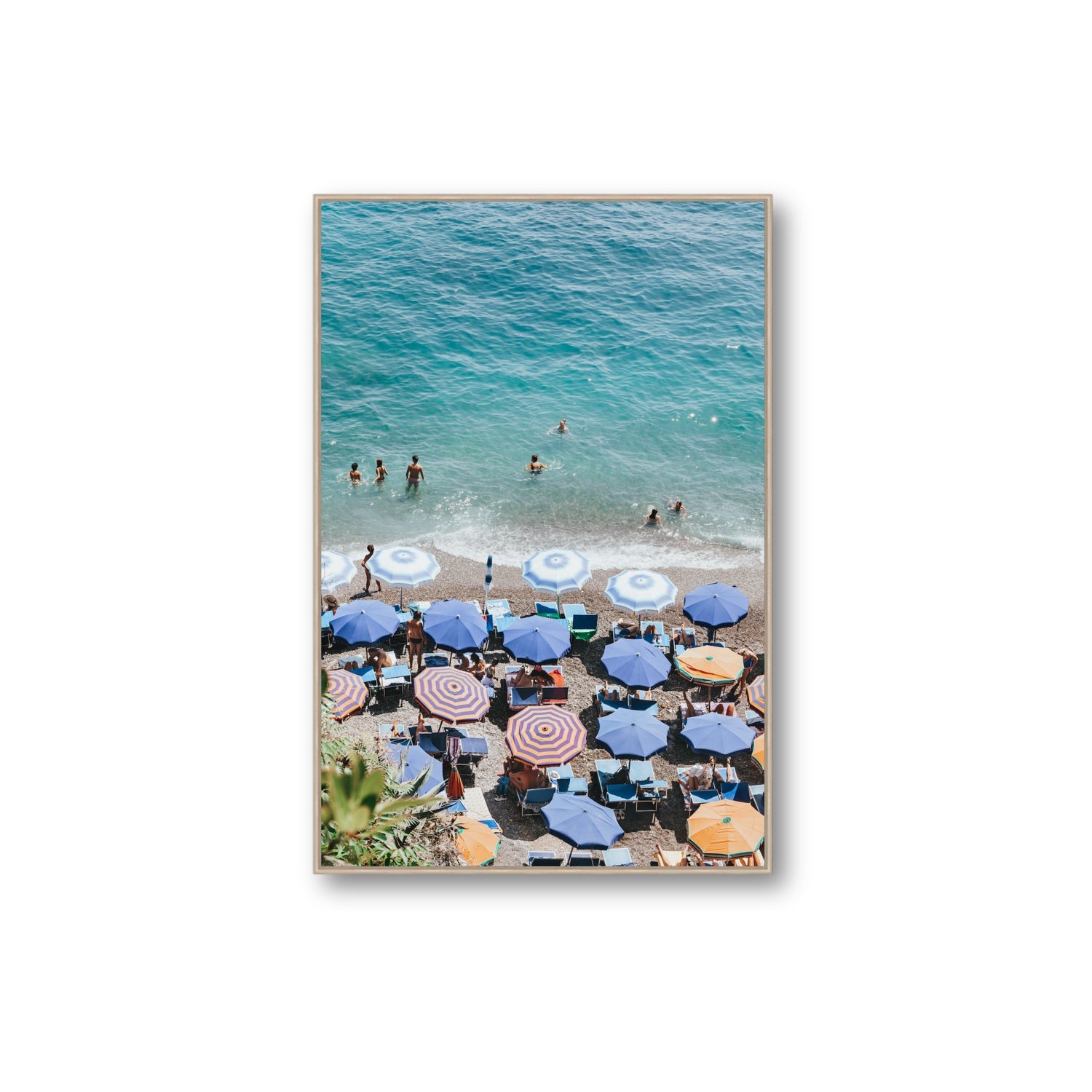 Paradise Beach fine art print, Positano, Italy, Extra Large, Natural Oak Float Frame, Fine Art Canvas