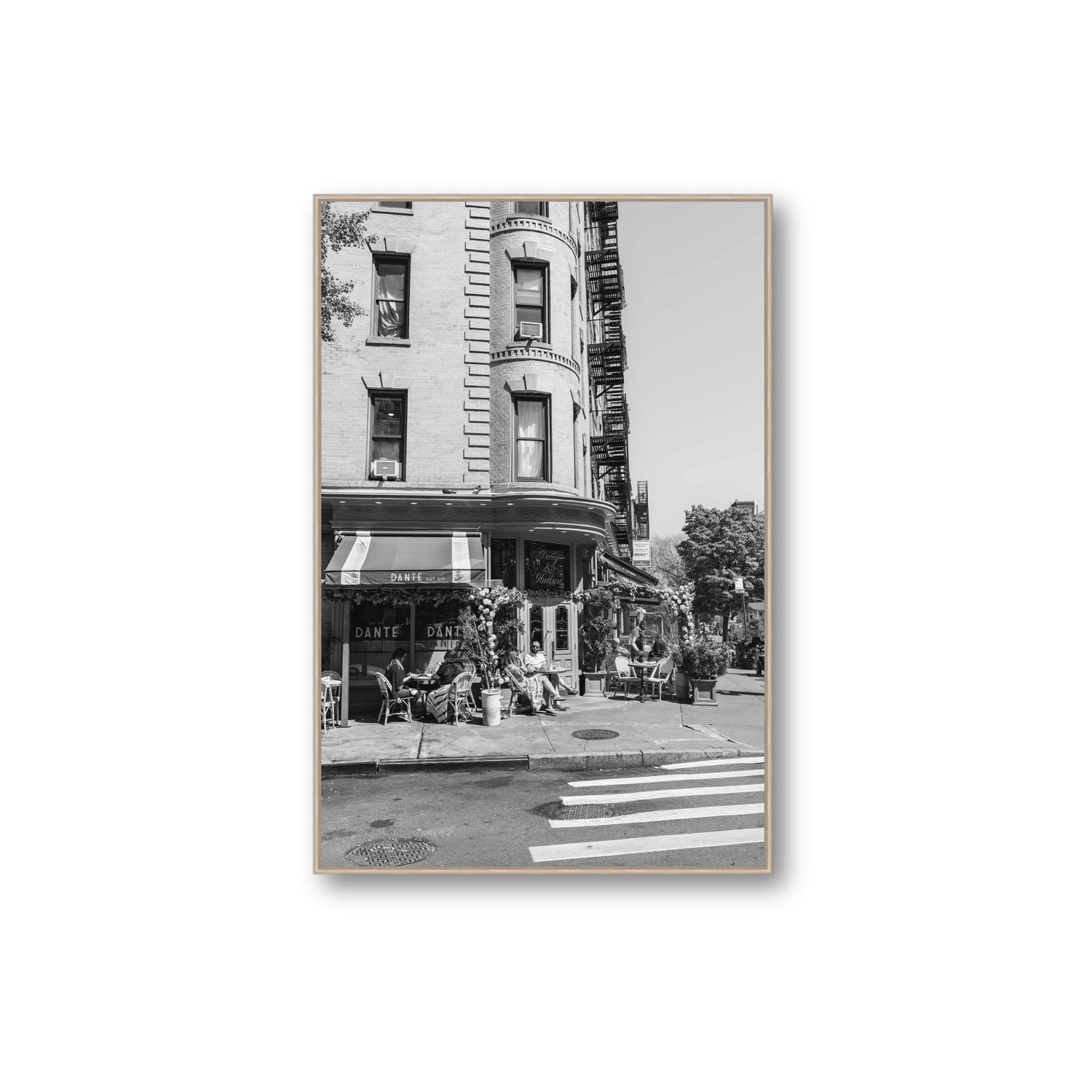 Sunny Soiree New York NYC Black & White wall art Extra Large fine art canvas in natural oak float frame