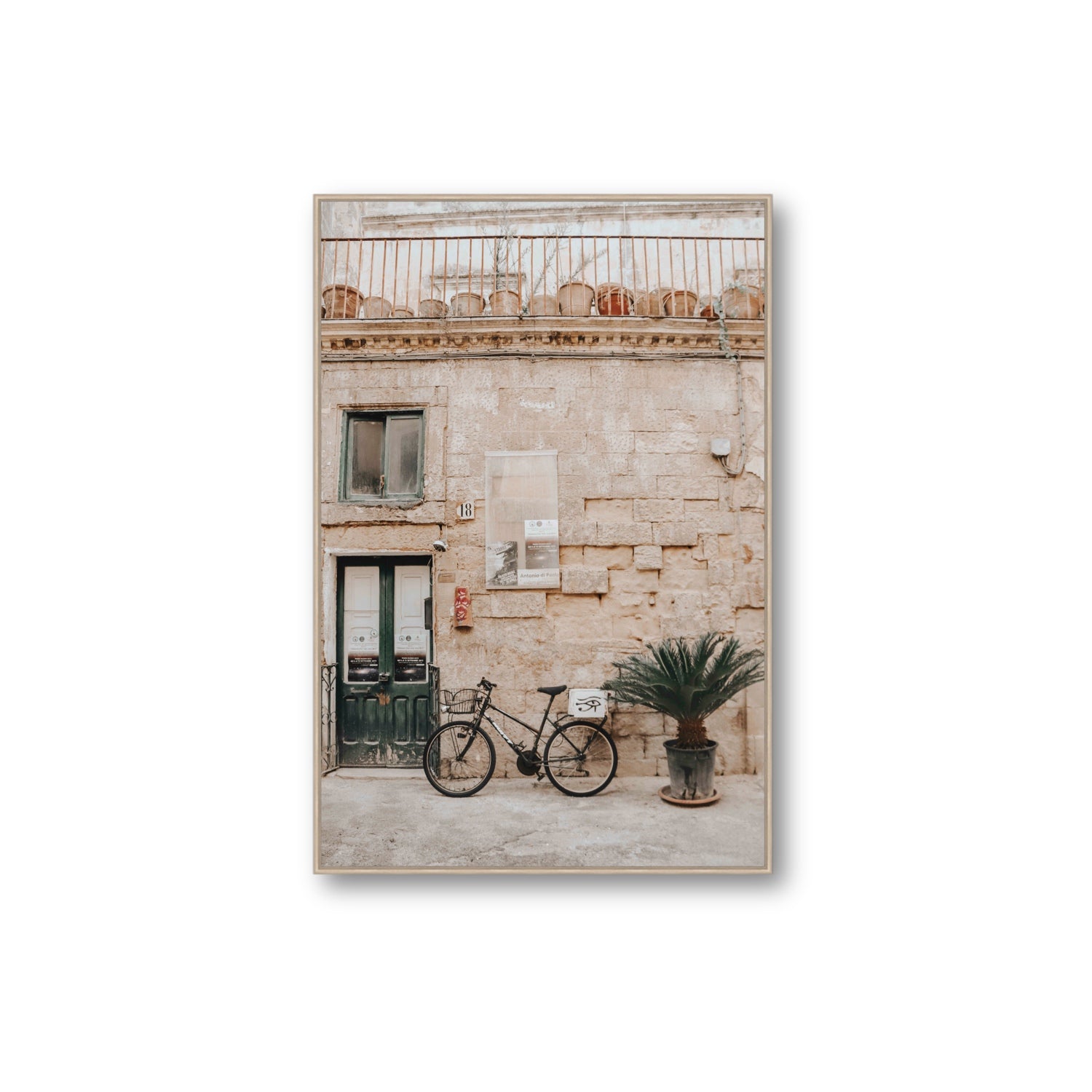 Golden Facades Puglia Lecce Italian wall art Extra Large fine art canvas in natural oak float frame