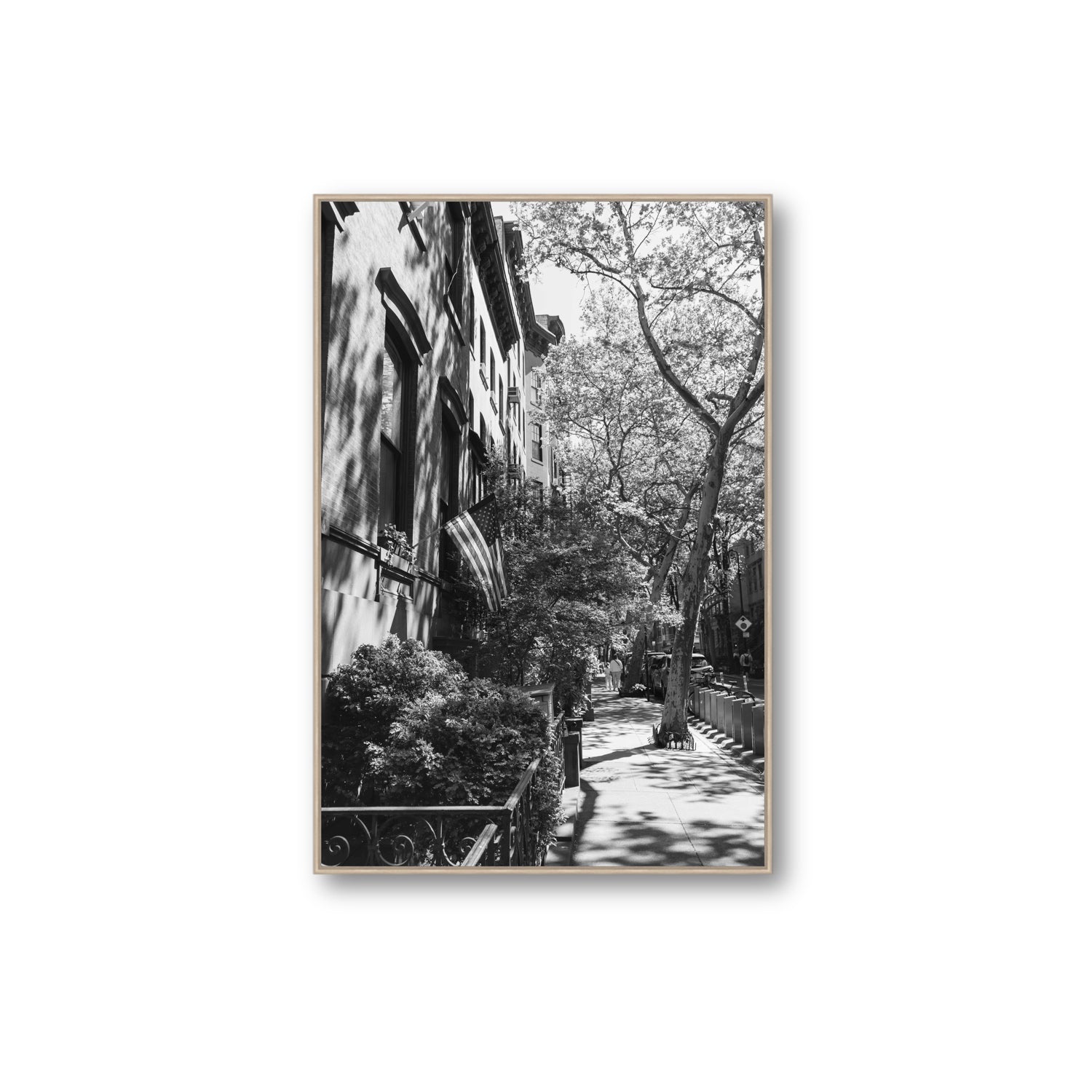 Urban Patriotism New York NYC Black & White wall art Extra Large fine art canvas in natural oak float frame