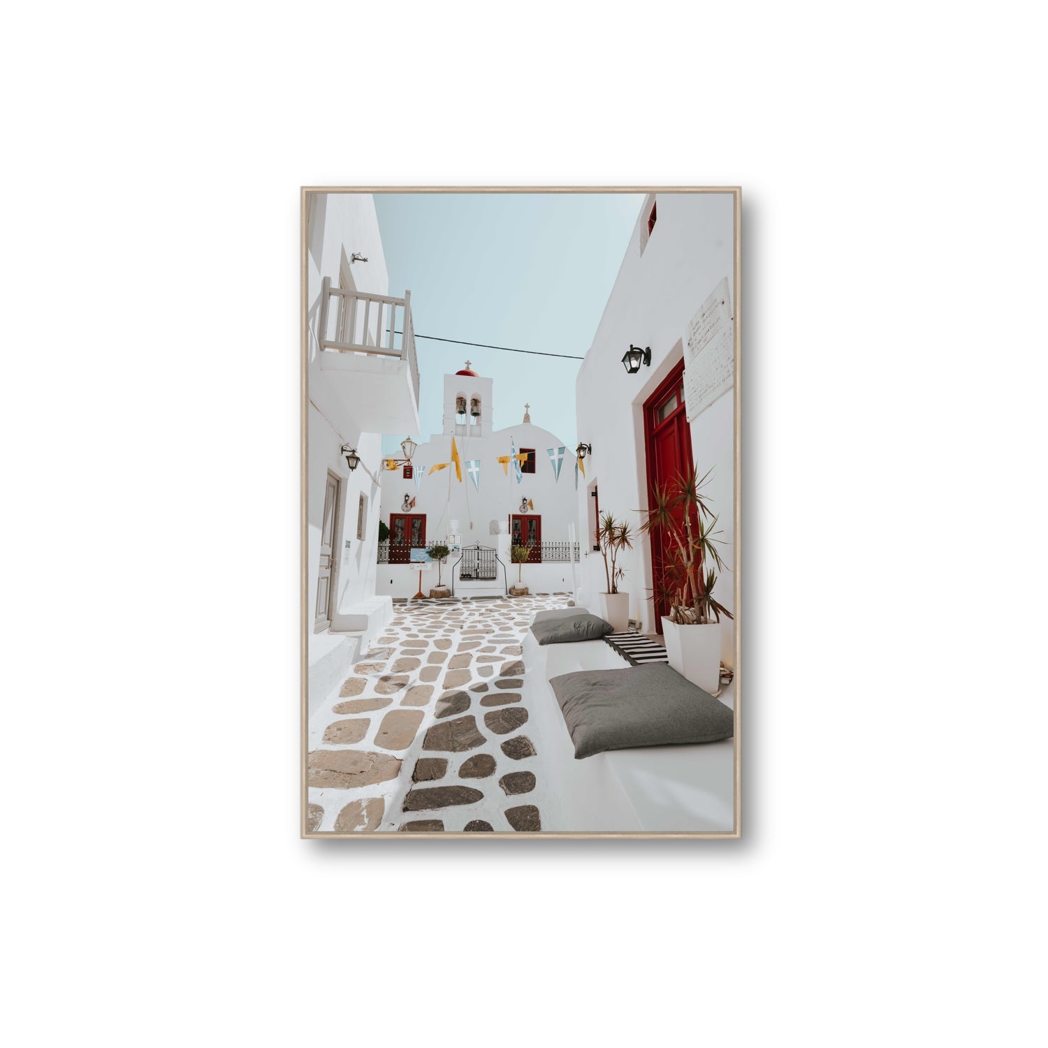 Cycladic Charm fine art print, Mykonos, Greece, Extra Large, Natural Oak Float Frame, Fine Art Canvas