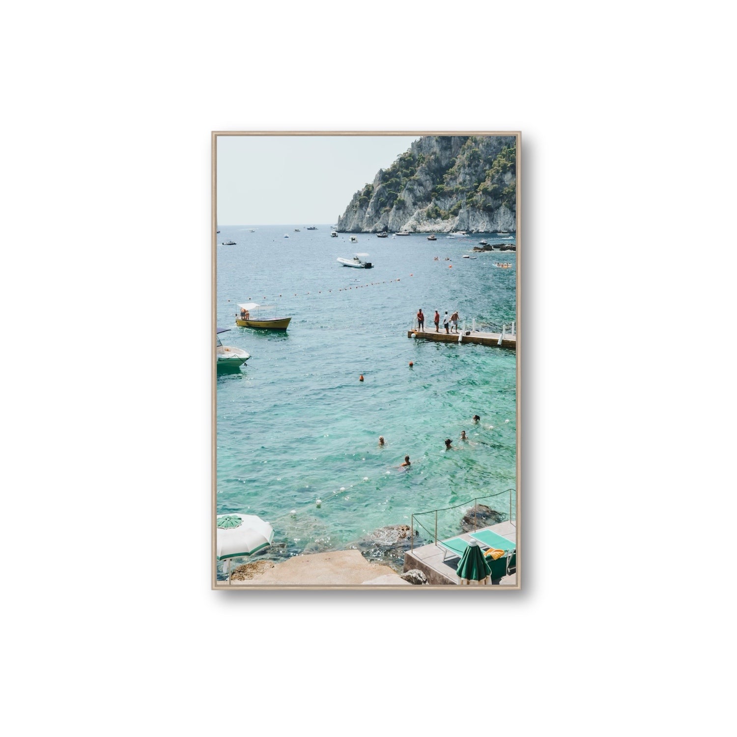 Delizia Pomeridiana Capri coastal wall art Extra Large fine art canvas in natural oak float frame