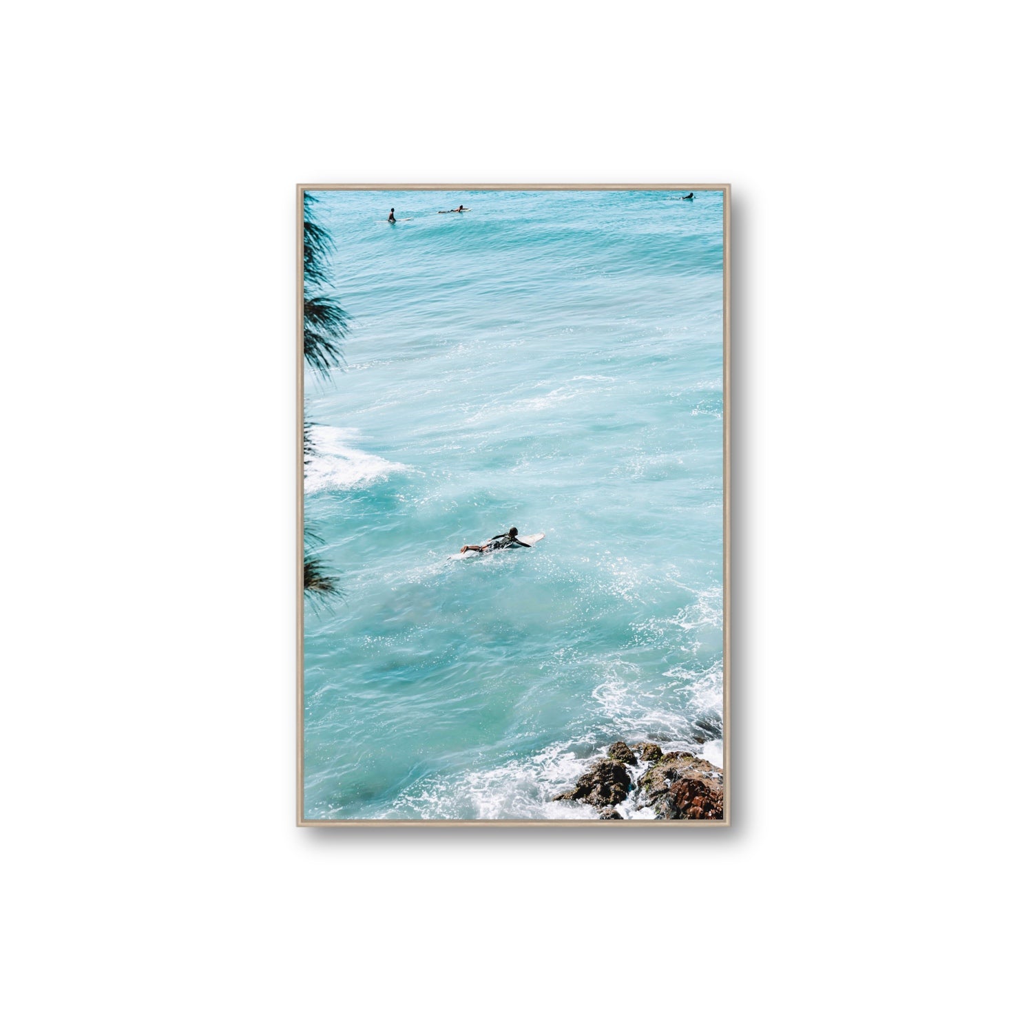 Blue Crush fine art print, Byron Bay, Australia, Extra Large, Natural Oak Float Frame, Fine Art Canvas