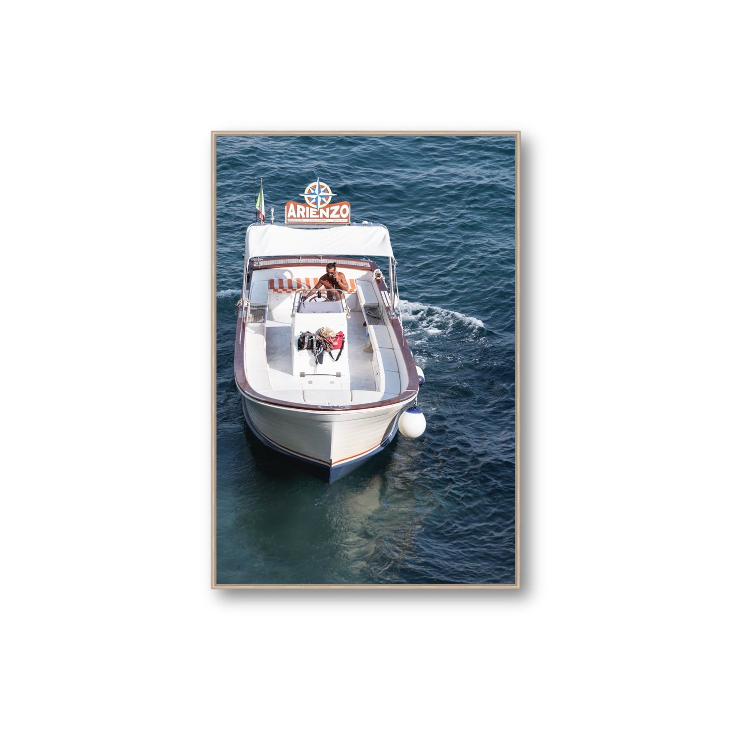 Pilota di Motoscafo fine art print, Positano, Italy, Extra Large, Natural Oak Float Frame, Fine Art Canvas
