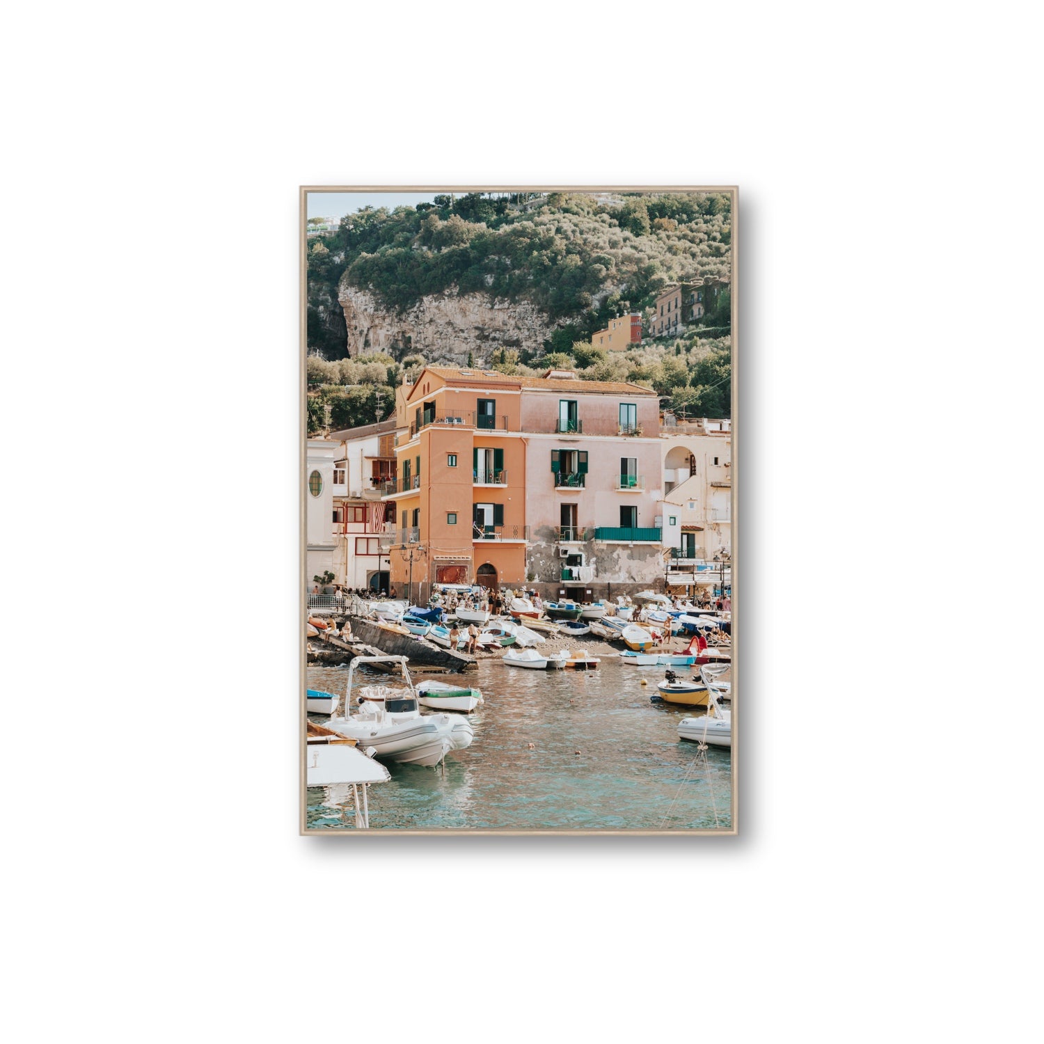 Boatyard Bliss fine art print, Sorrento, Italy, Extra Large, Natural Oak Float Frame, Fine Art Canvas