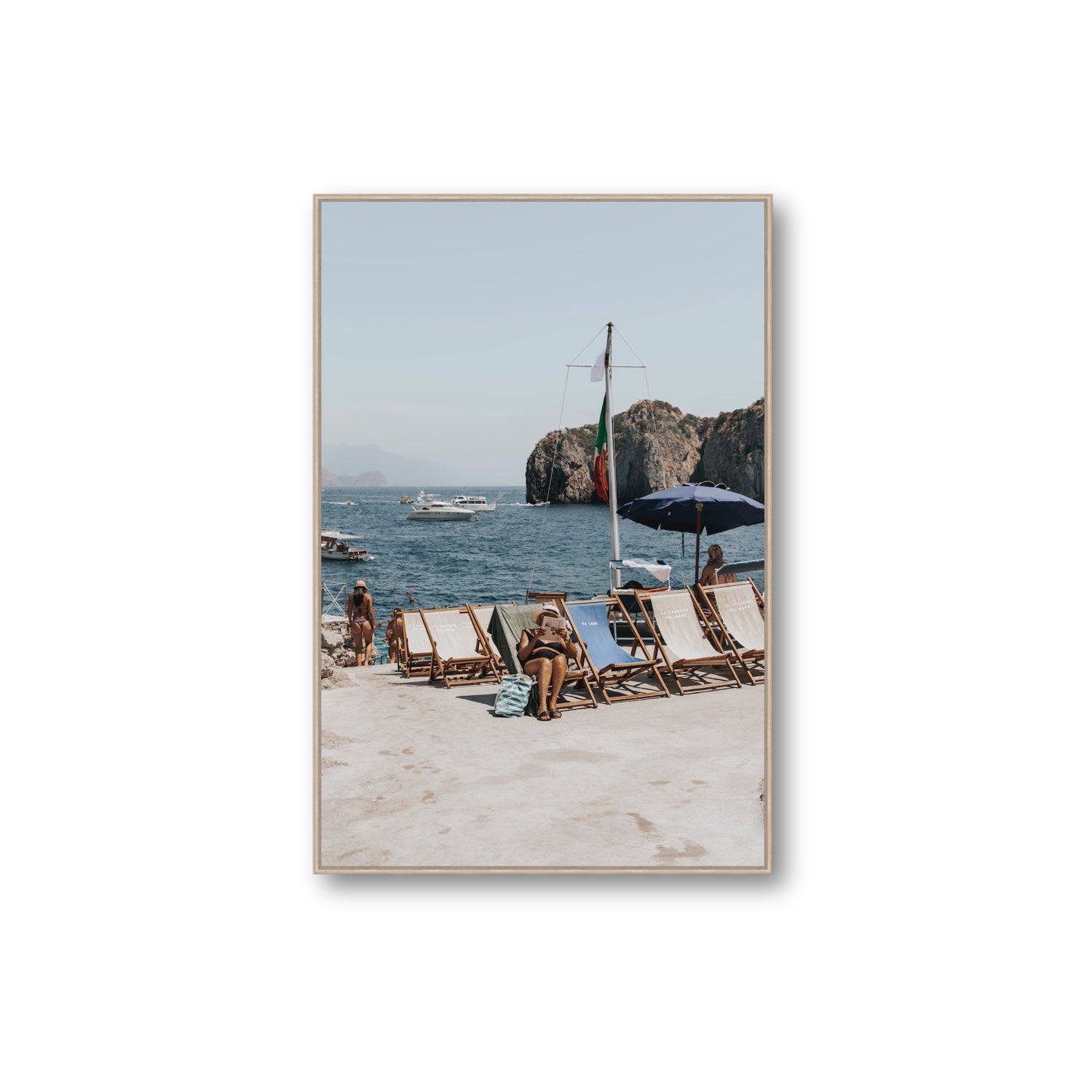 Vintage Sun Goddess fine art print, Capri, Italy, Extra Large, Natural Oak Float Frame, Fine Art Canvas