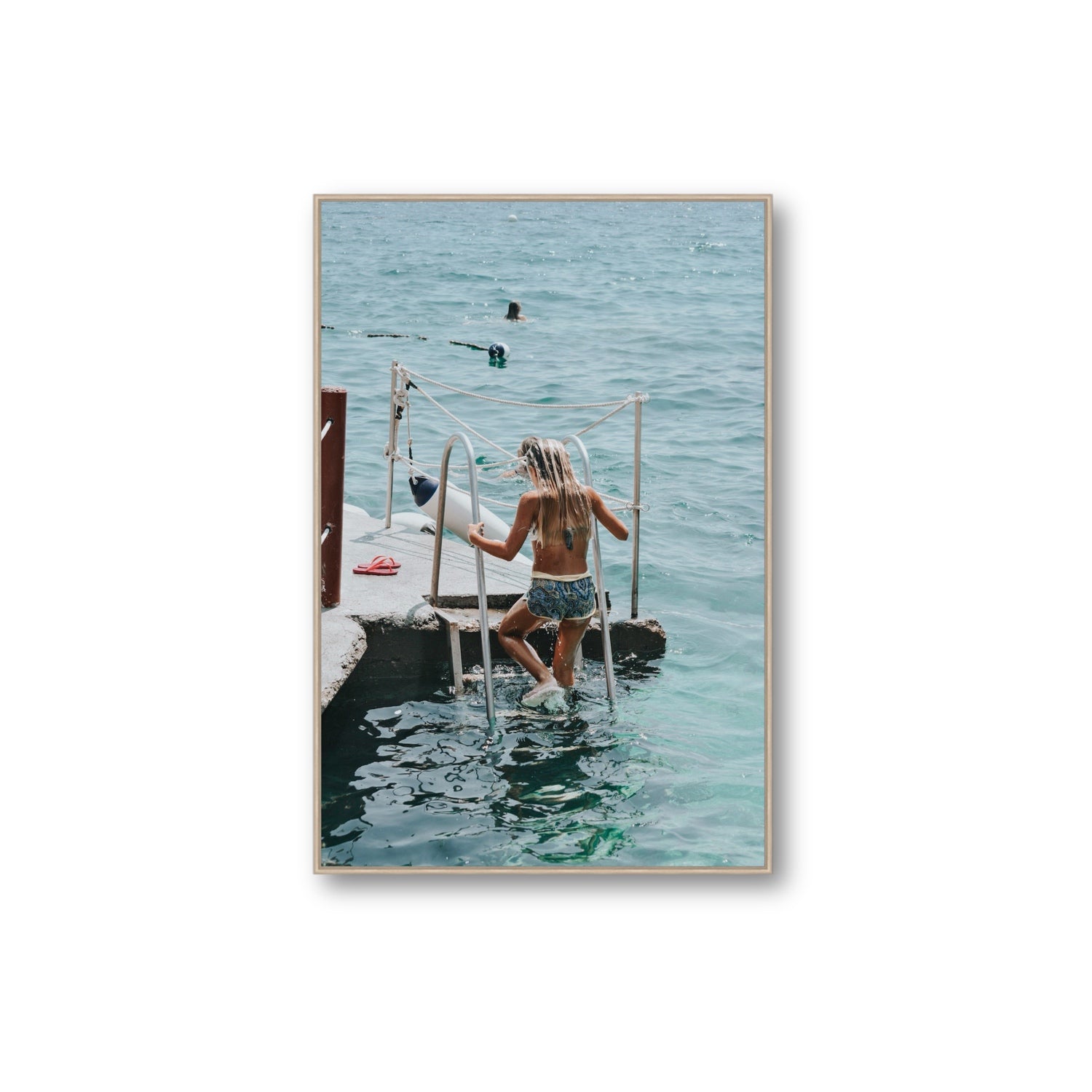 Little Mermaid Capri Mediterranean wall art Extra Large fine art canvas in natural oak float frame
