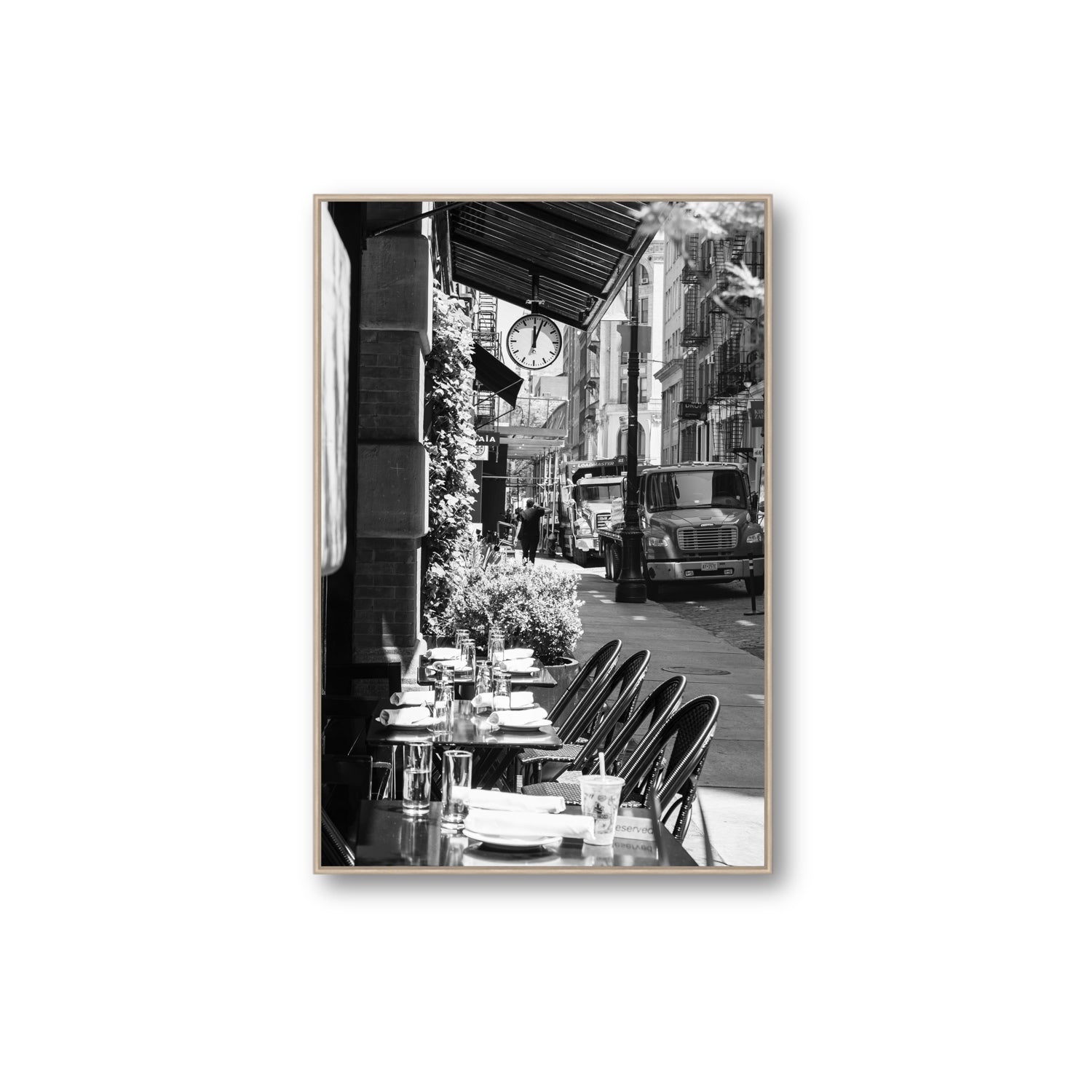 Mercer Street New York NYC Black & White wall art Extra Large fine art canvas in natural oak float frame