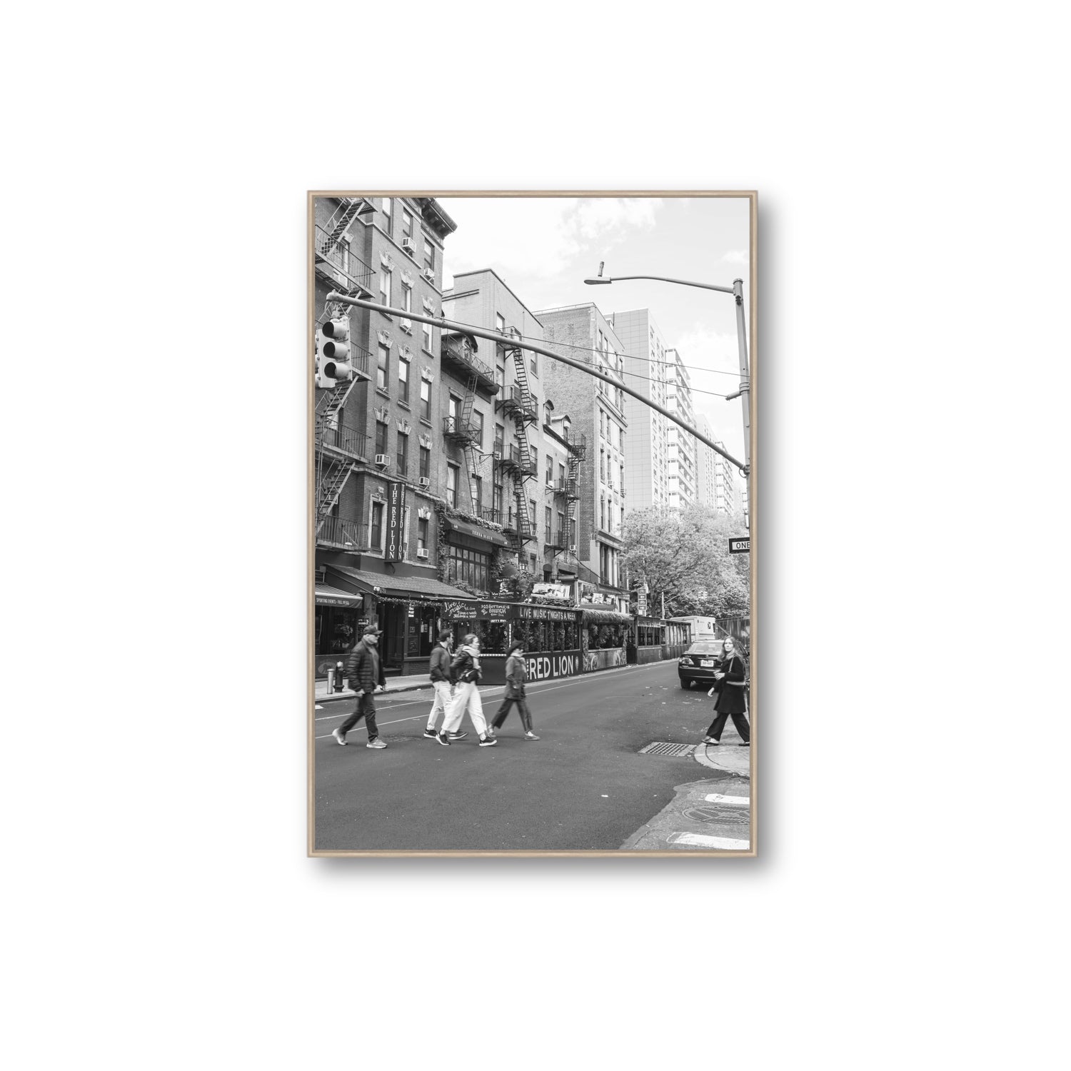 Spectral Streets New York NYC Black & White wall art Extra Large fine art canvas in natural oak float frame