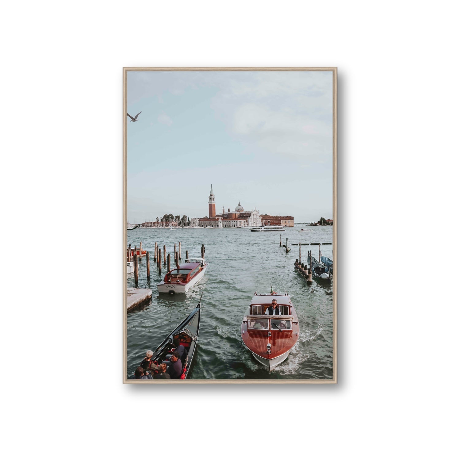 Galleggiante Venice Italian wall art Giant fine art canvas in natural oak float frame