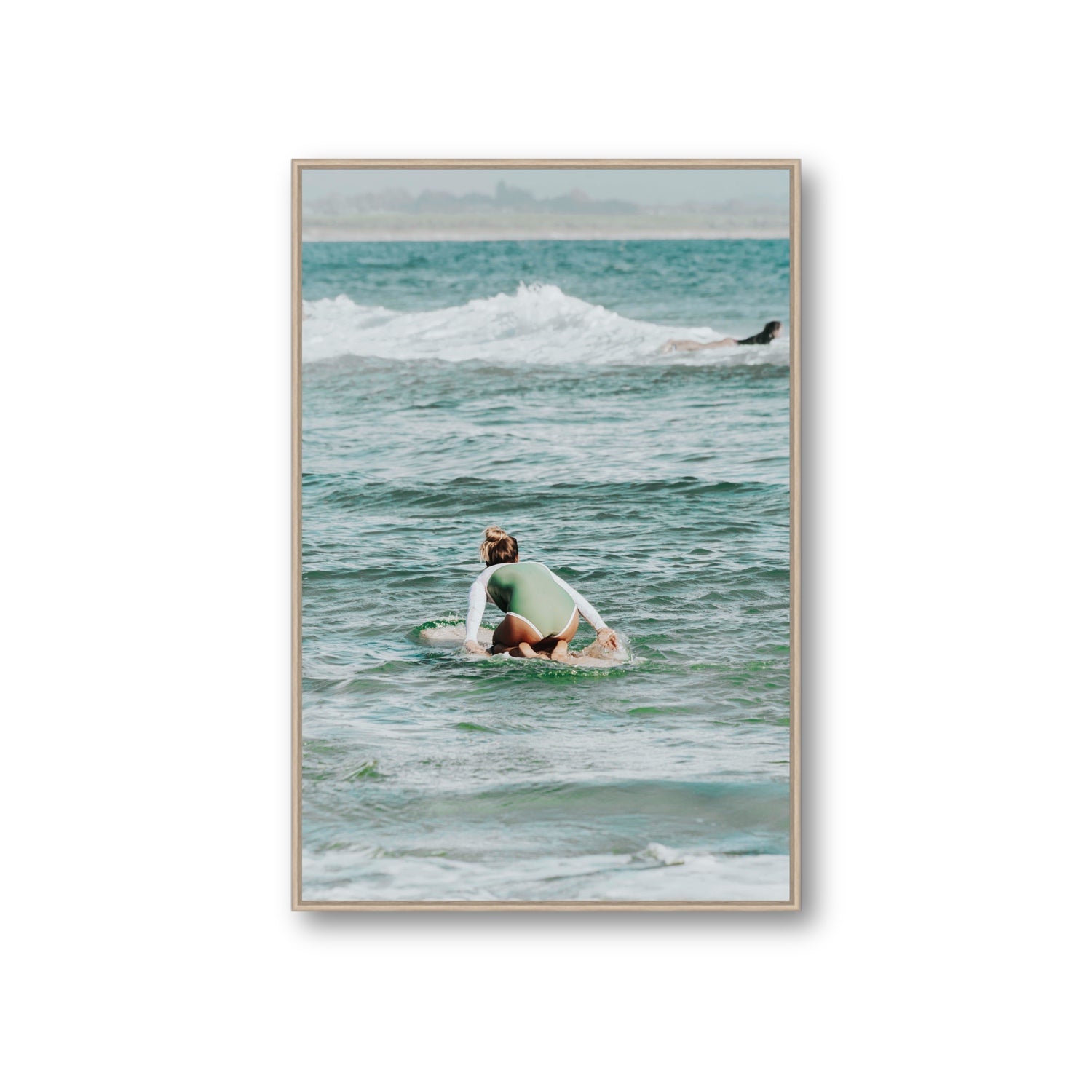 Quincy Byron Bay Surf coastal wall art Giant fine art canvas in natural oak float frame