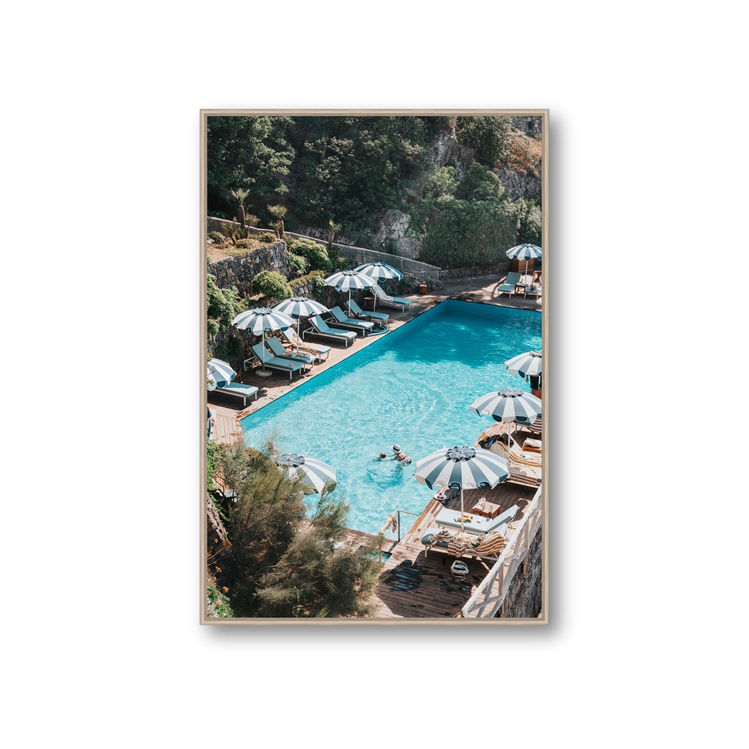 Poolside Paradise fine art print, Ischia, Italy, Giant, Natural Oak Float Frame, Fine Art Canvas