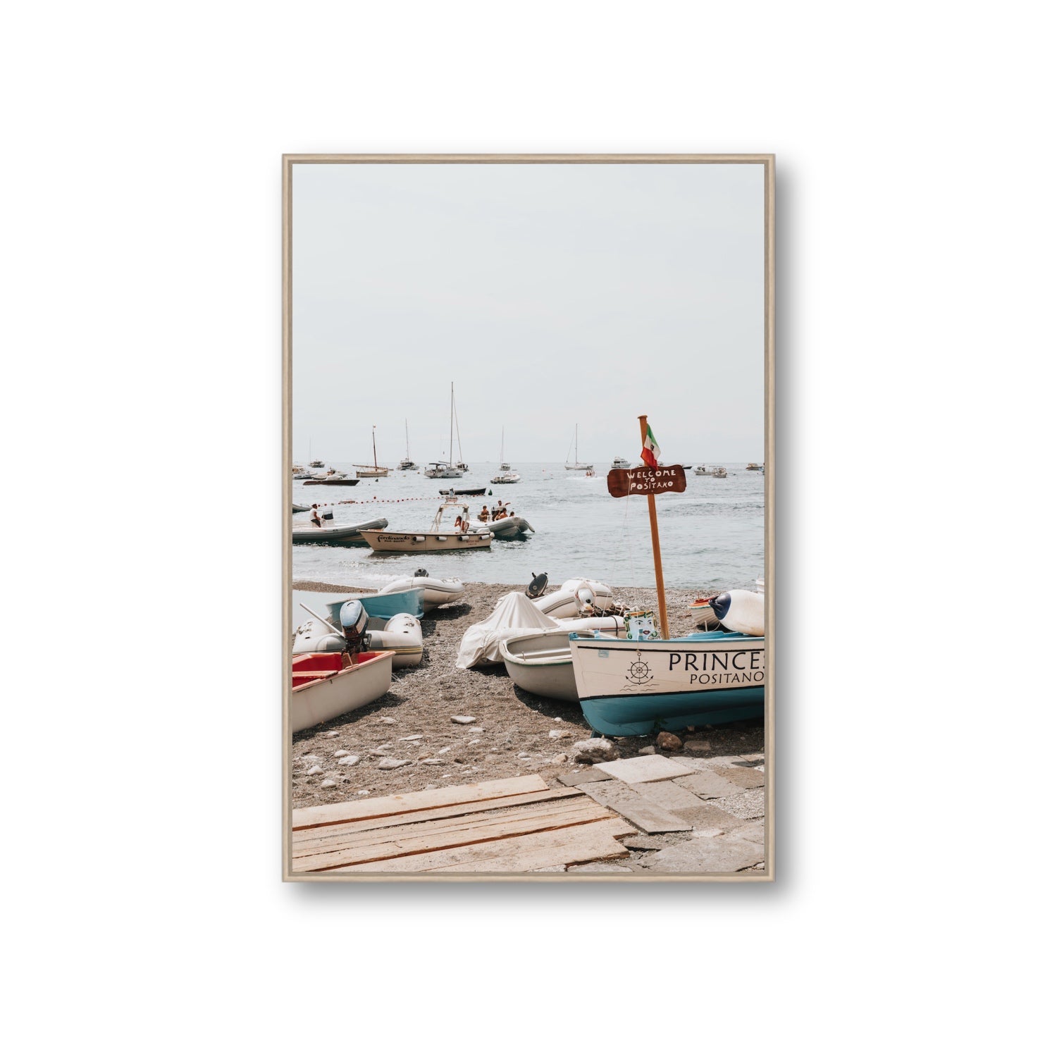 Coming Home fine art print, Positano, Italy, Giant, Natural Oak Float Frame, Fine Art Canvas