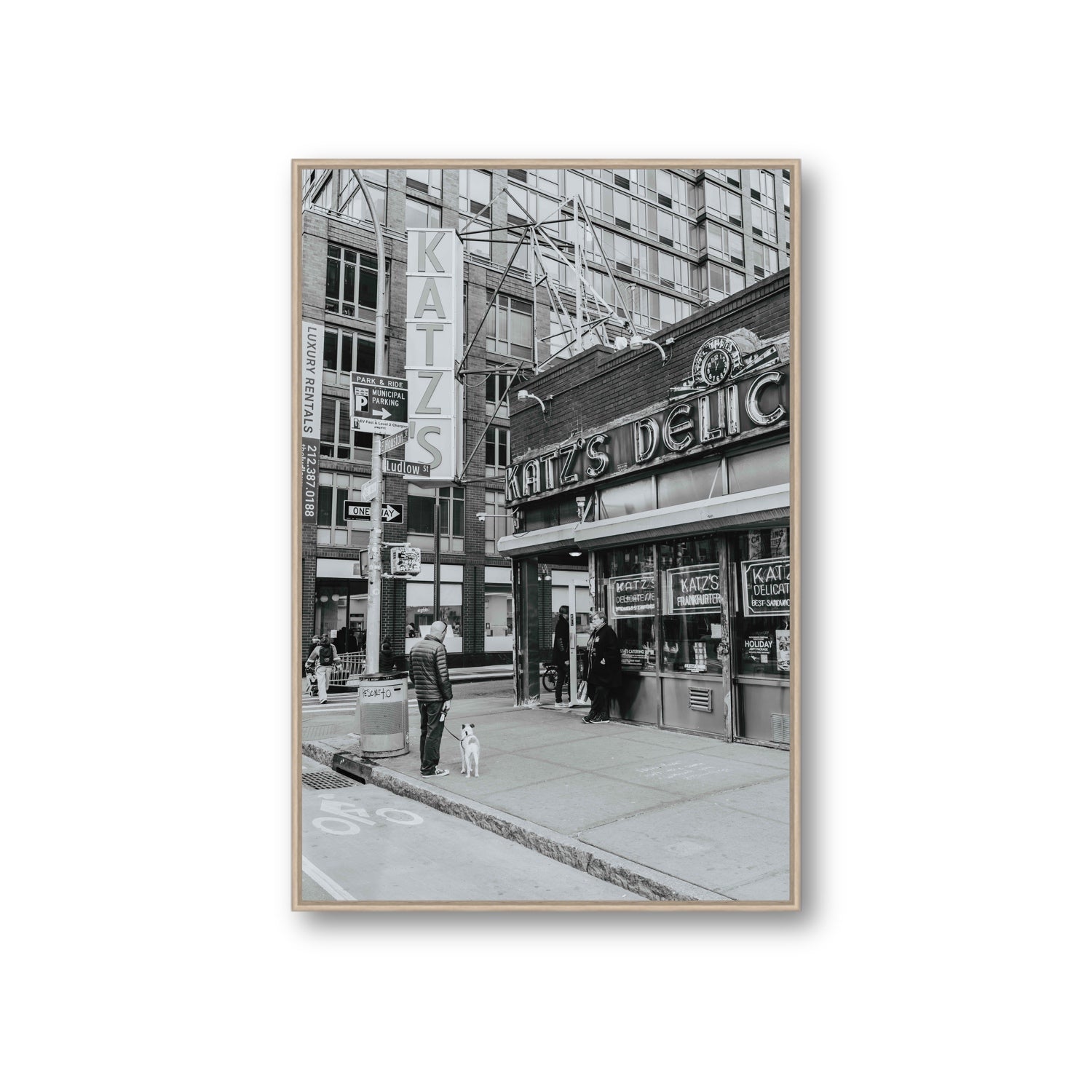 Graphite Gotham New York NYC Black & White wall art Giant fine art canvas in natural oak float frame