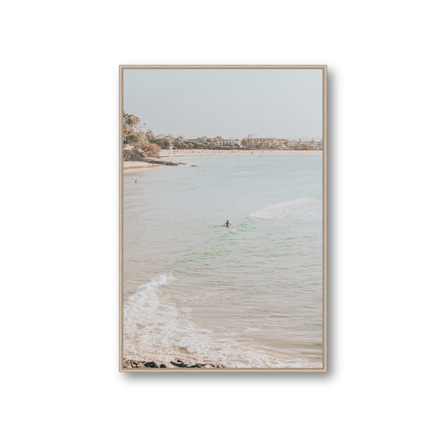 Salt Reverie fine art print, Noosa, Australia, coastal scenes artwork, Giant, Natural Oak Float Frame, Fine Art Canvas