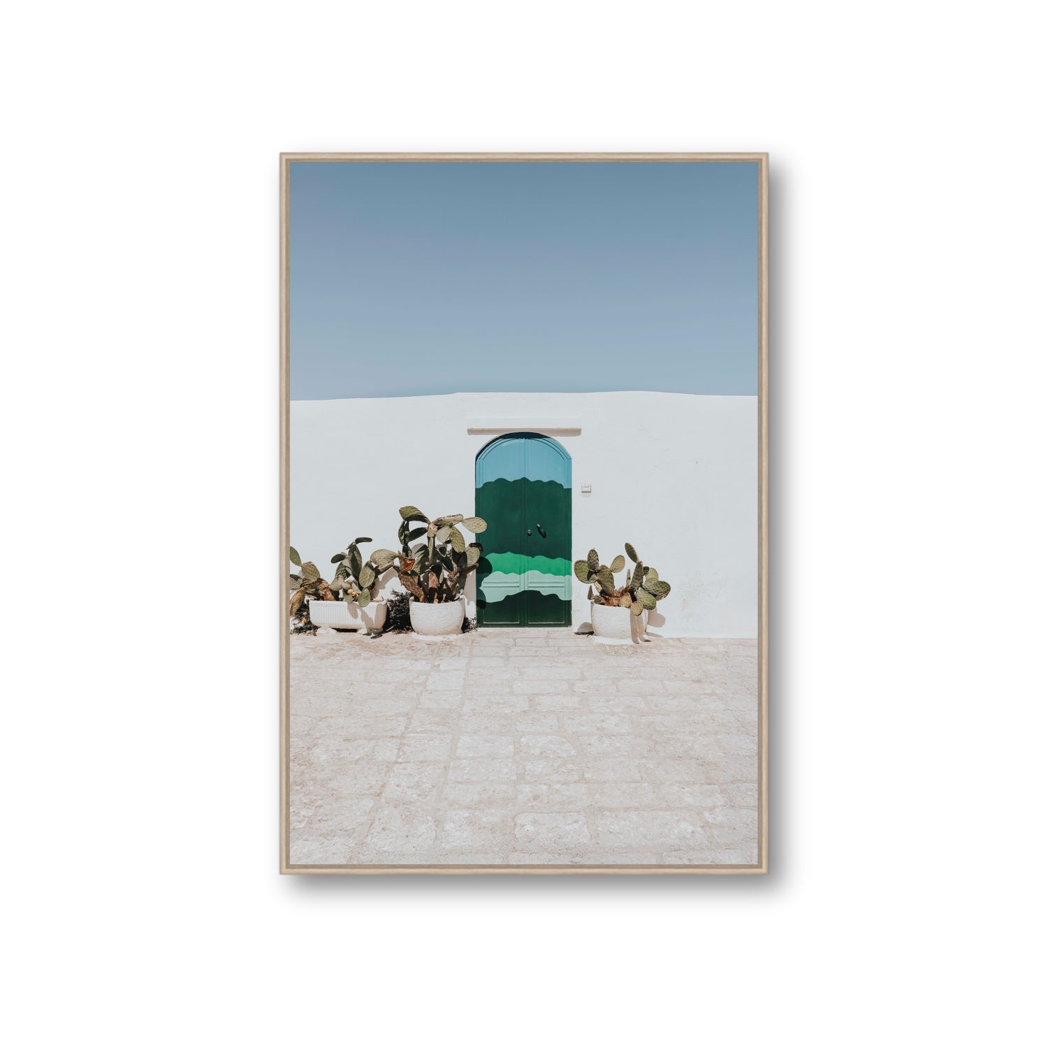Imaginary Exit Puglia Mediterranean wall art Giant fine art canvas in natural oak float frame