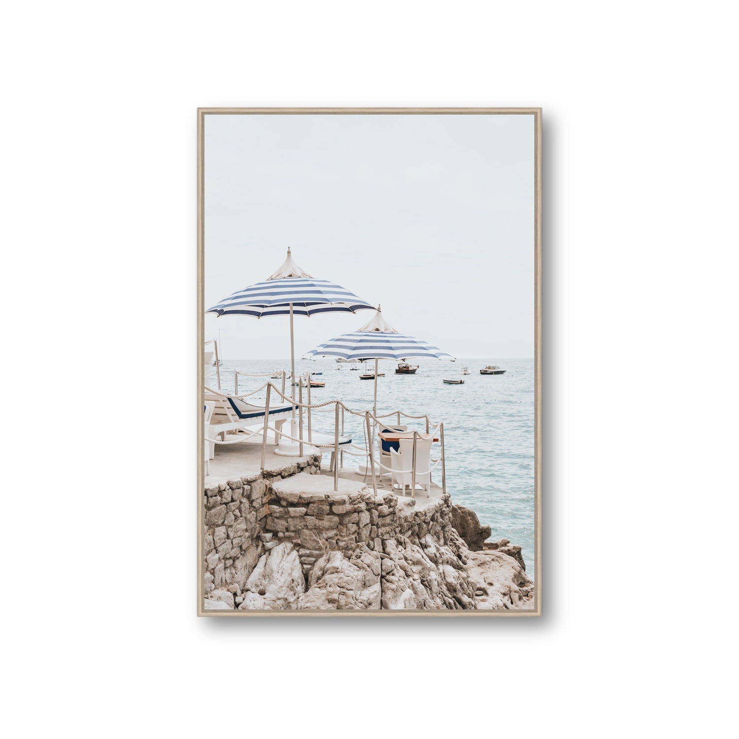 La Scogliera fine art print, Positano, Italy, Giant, Natural Oak Float Frame, Fine Art Canvas