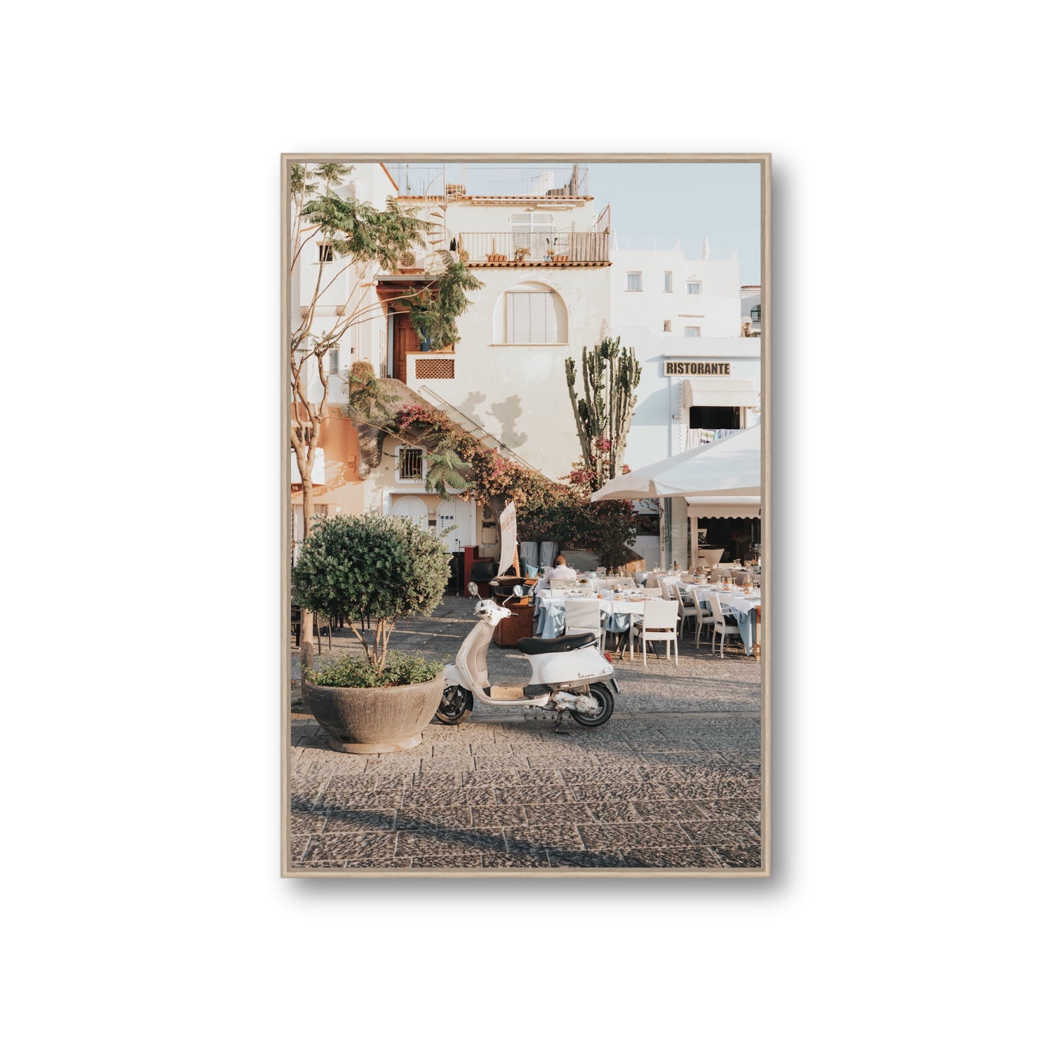 Ristorante Ischia Italian Mediterranean decor wall art Giant fine art canvas in natural oak float frame