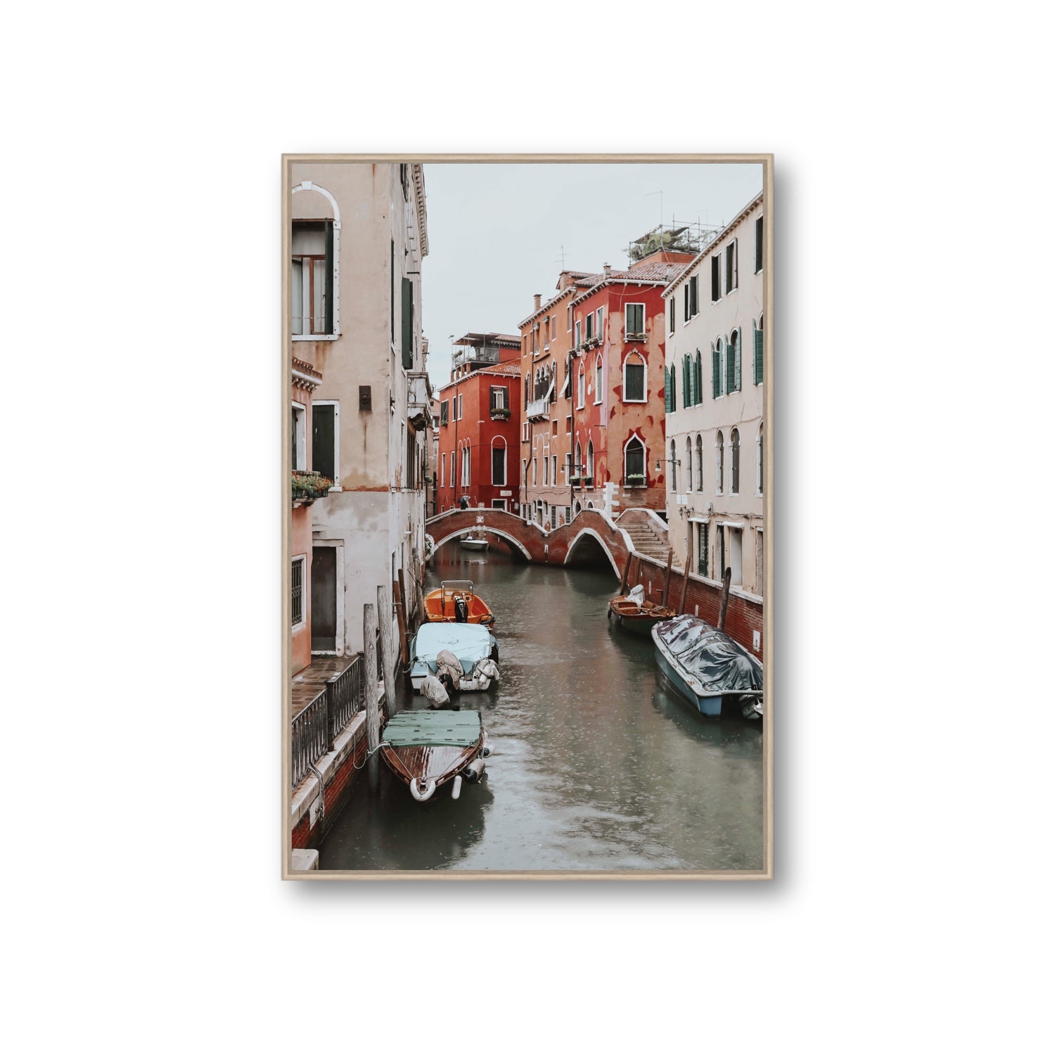 City of Water Venice Italian Mediterranean decor wall art Giant fine art canvas in natural oak float frame