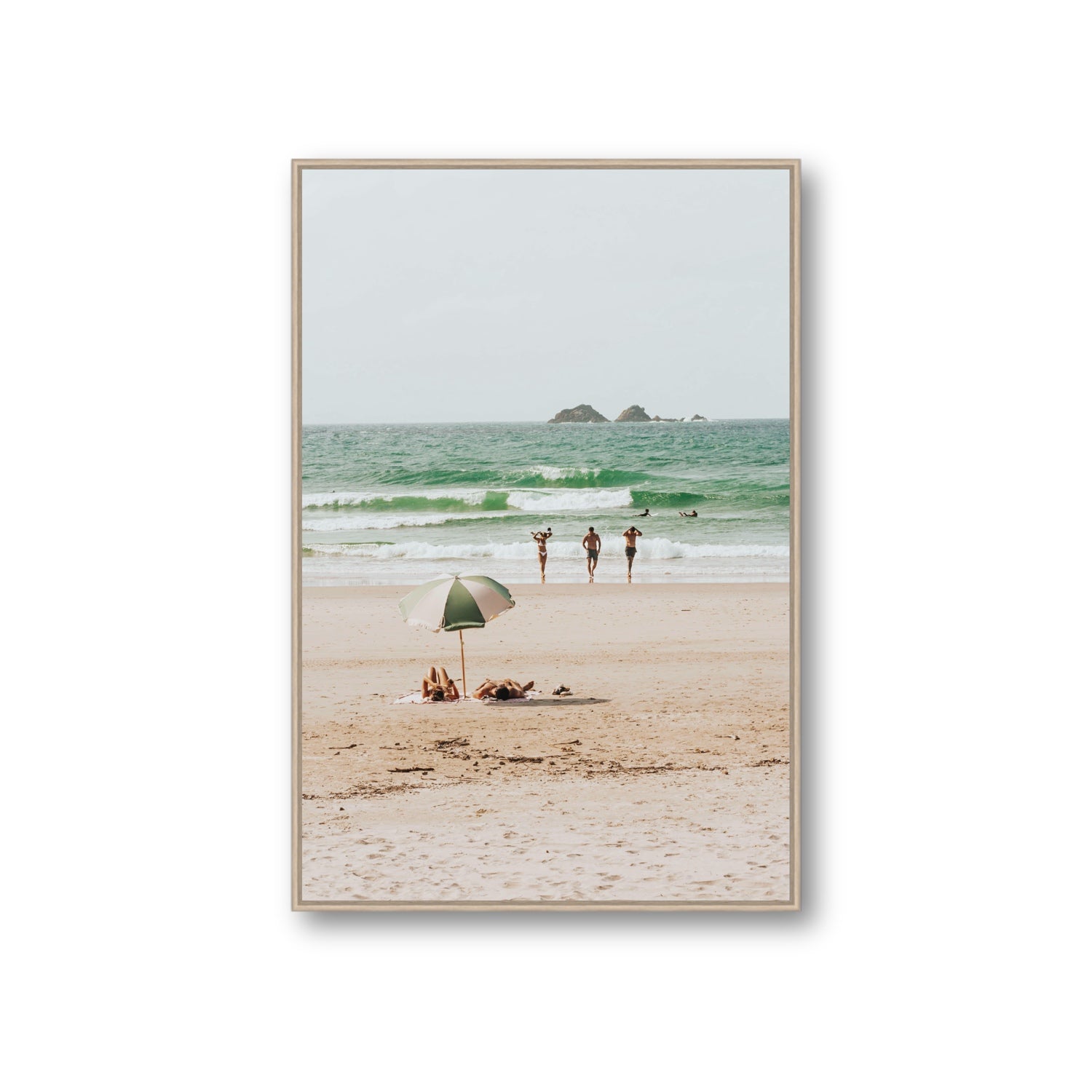 Escape The Ordinary Byron Bay coastal decor wall art Giant fine art canvas in natural oak float frame