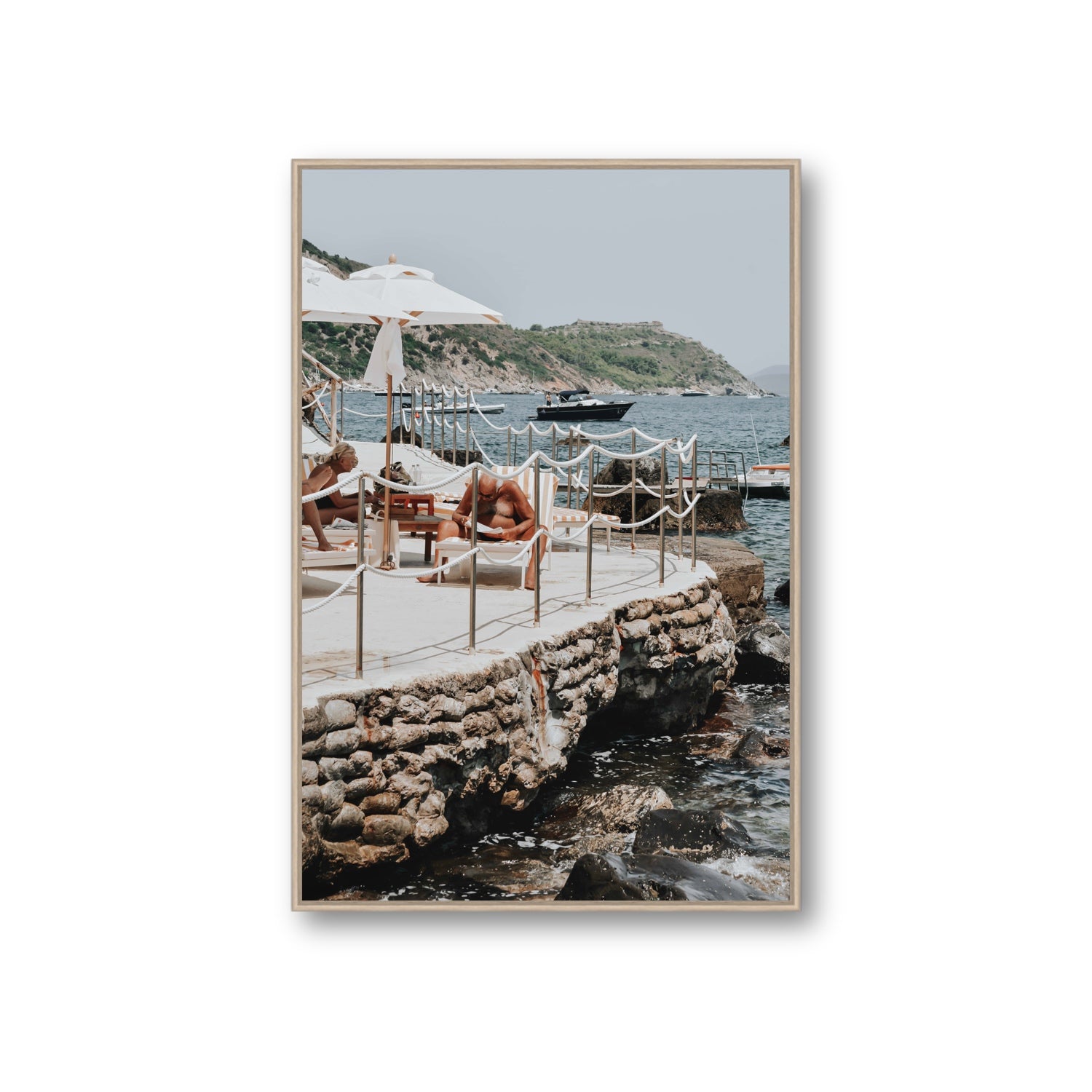 Nonno e Nonna Tuscany coastal Italian wall art Giant fine art canvas in natural oak float frame