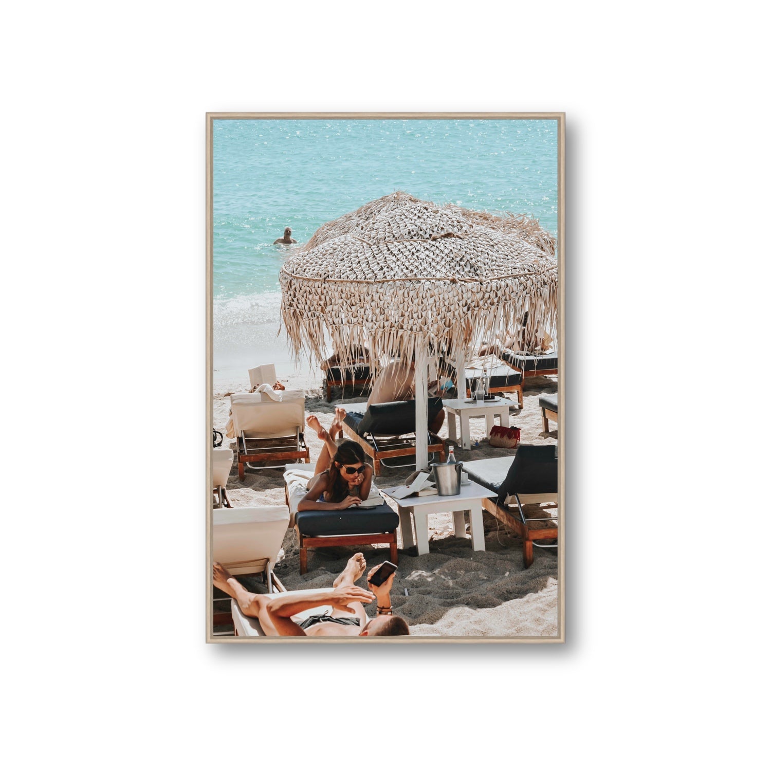 In The Zone Mykonos Greek island wall art Giant fine art canvas in natural oak float frame