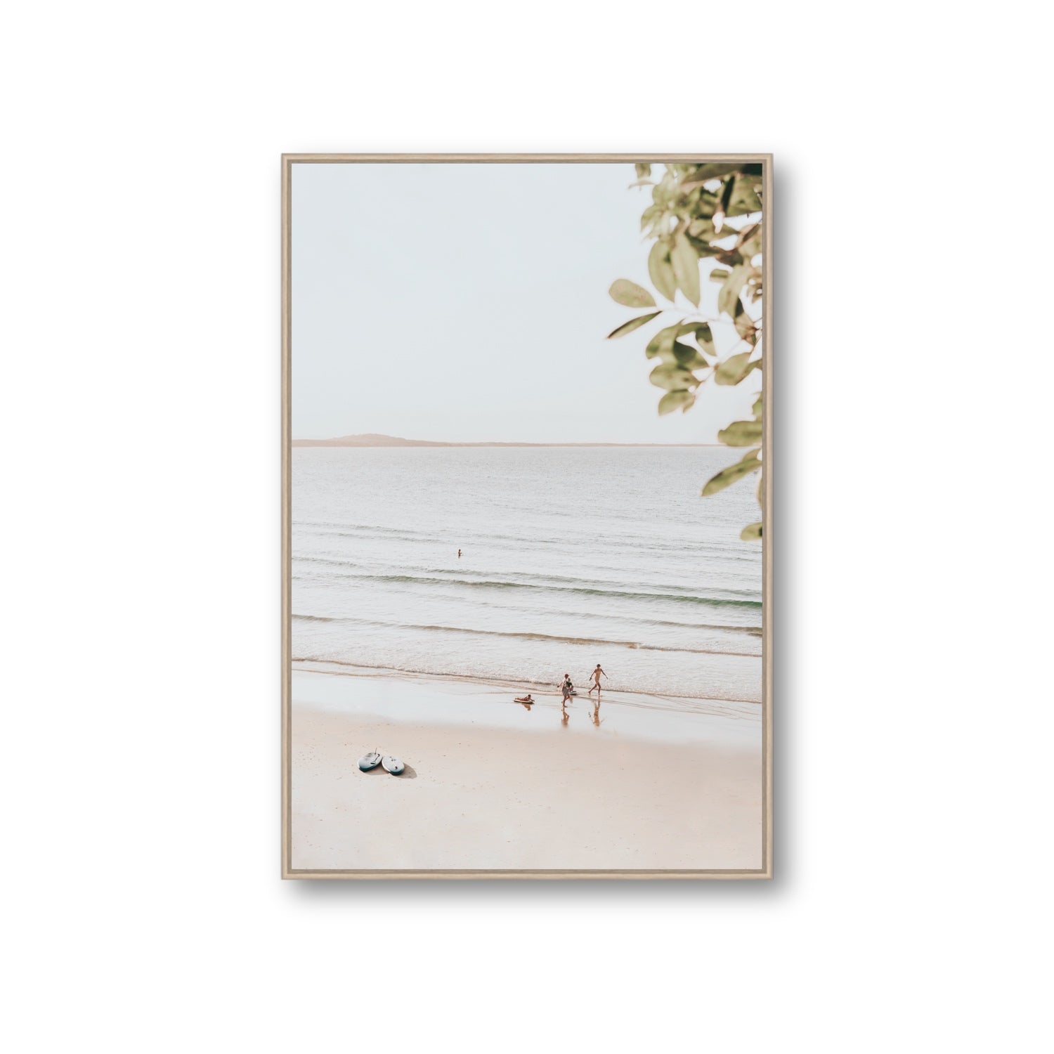 Walking On Sunshine fine art print, Noosa, Australia, coastal scenes artwork, Giant, Natural Oak Float Frame, Fine Art Canvas