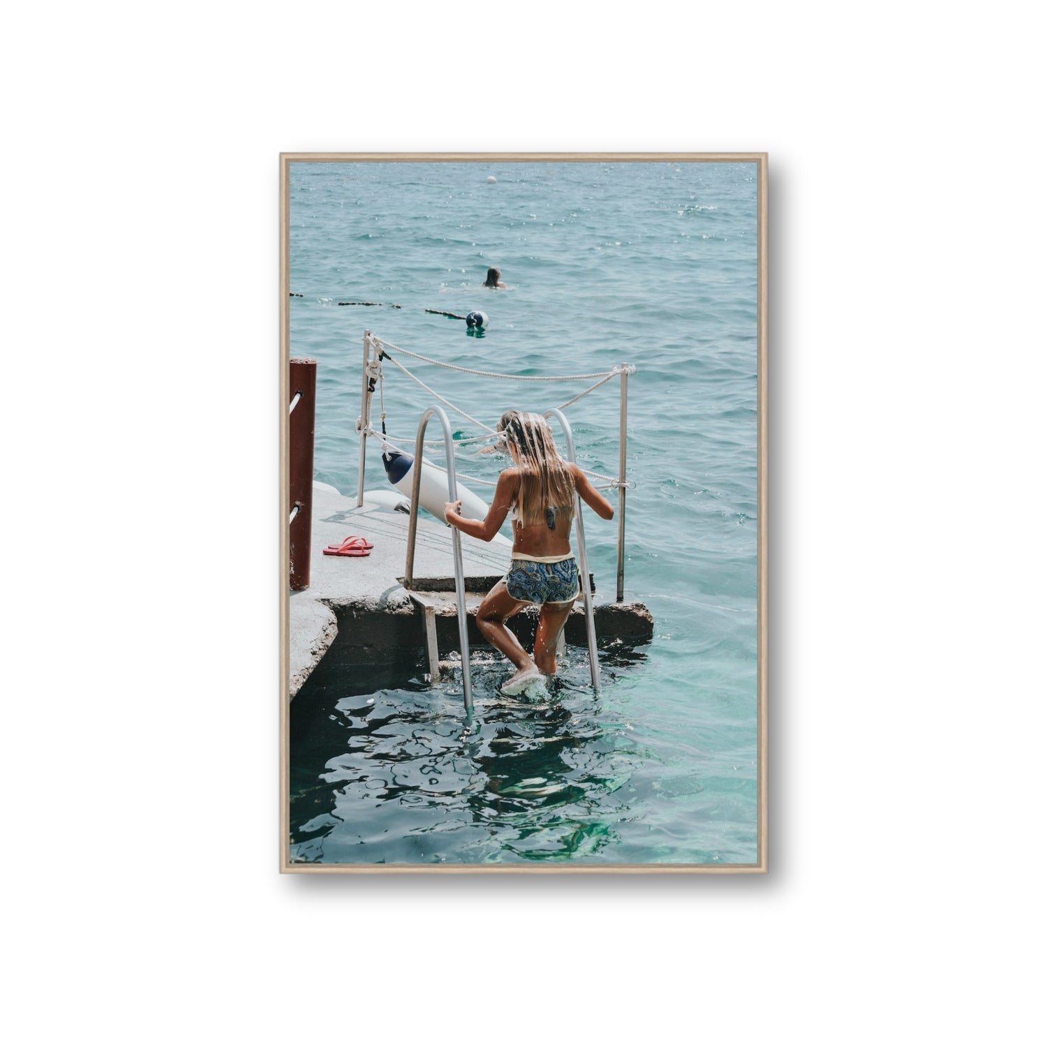 Little Mermaid Capri Mediterranean wall art Giant fine art canvas in natural oak float frame