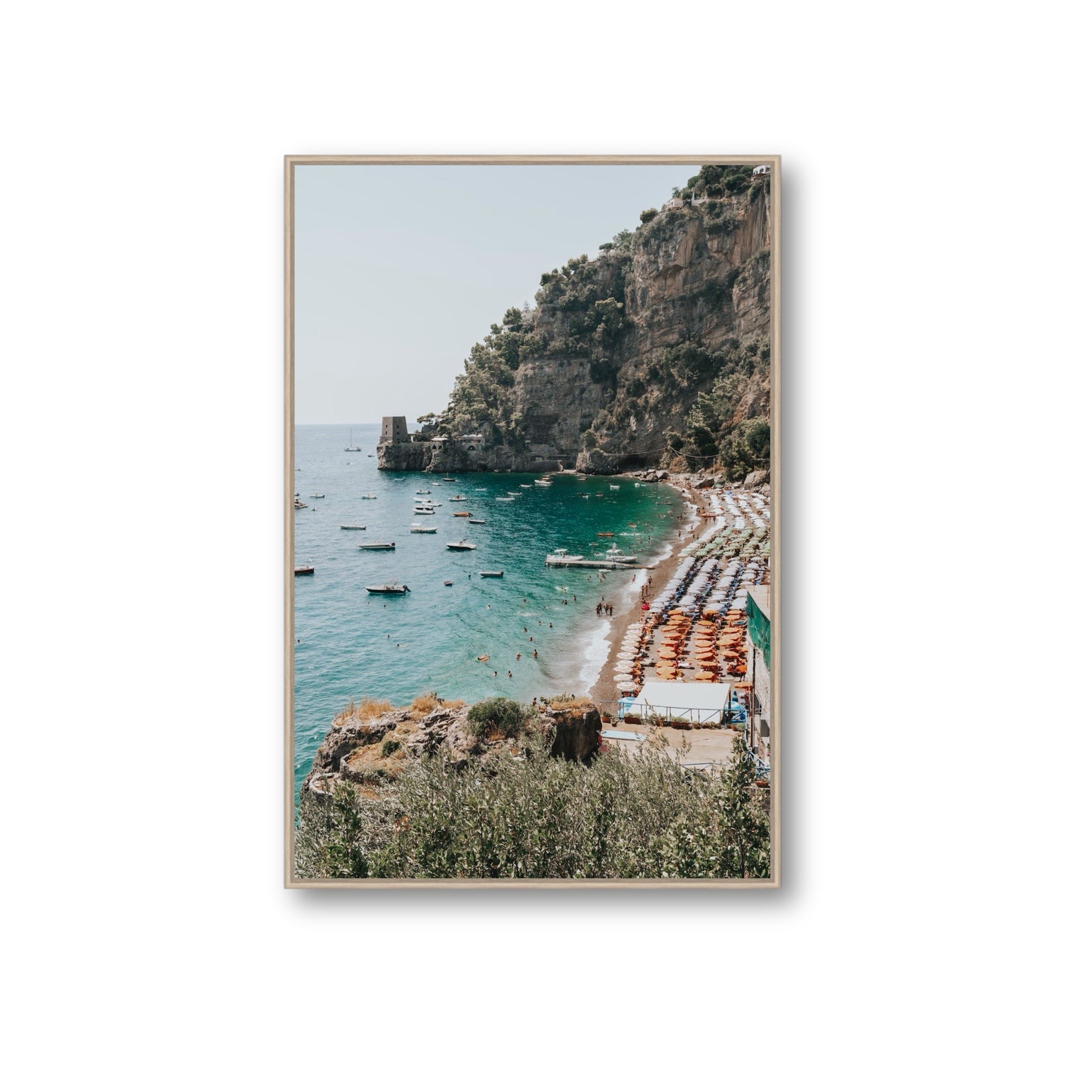 Baia dei Sogni fine art print, Positano, Italy, Giant, Natural Oak Float Frame, Fine Art Canvas