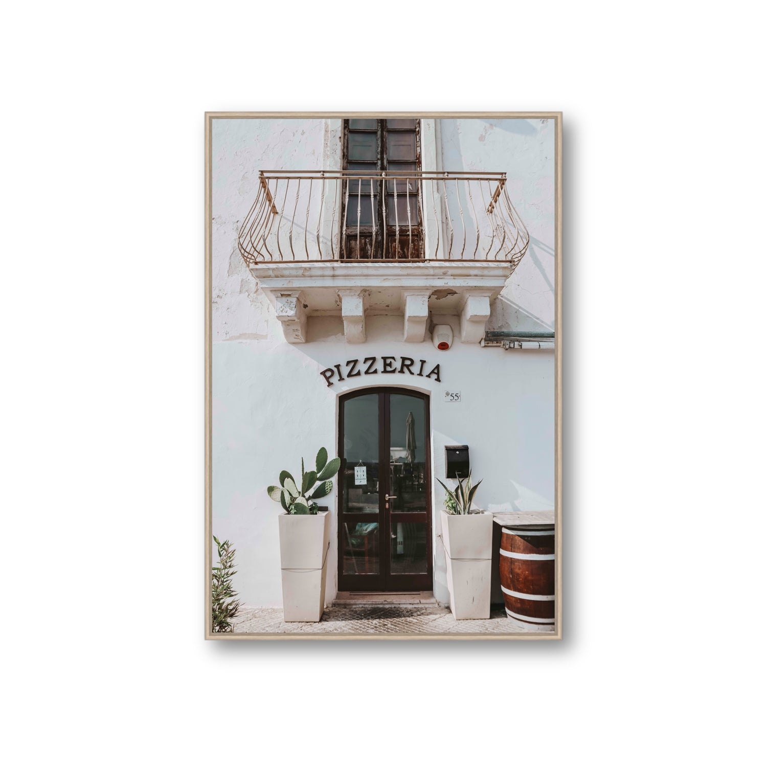 Pizzeria Puglia Italian wall art Giant fine art canvas in natural oak float frame
