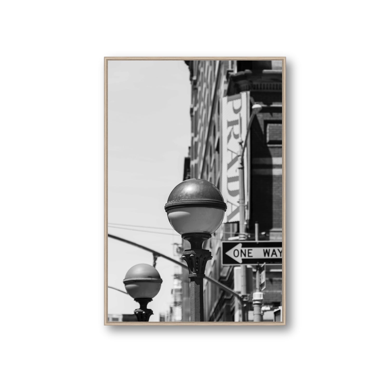 Subway Style New York NYC Black & White wall art Giant fine art canvas in natural oak float frame