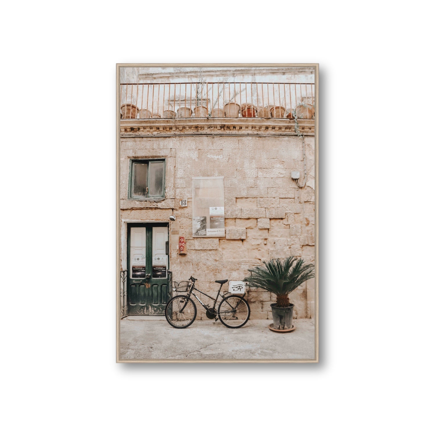 Golden Facades Puglia Lecce Italian wall art Giant fine art canvas in natural oak float frame