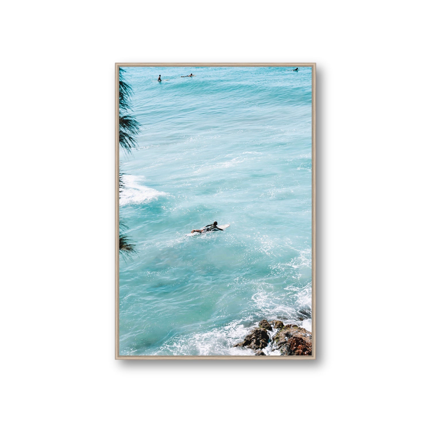 Blue Crush fine art print, Byron Bay, Australia, Giant, Natural Oak Float Frame, Fine Art Canvas