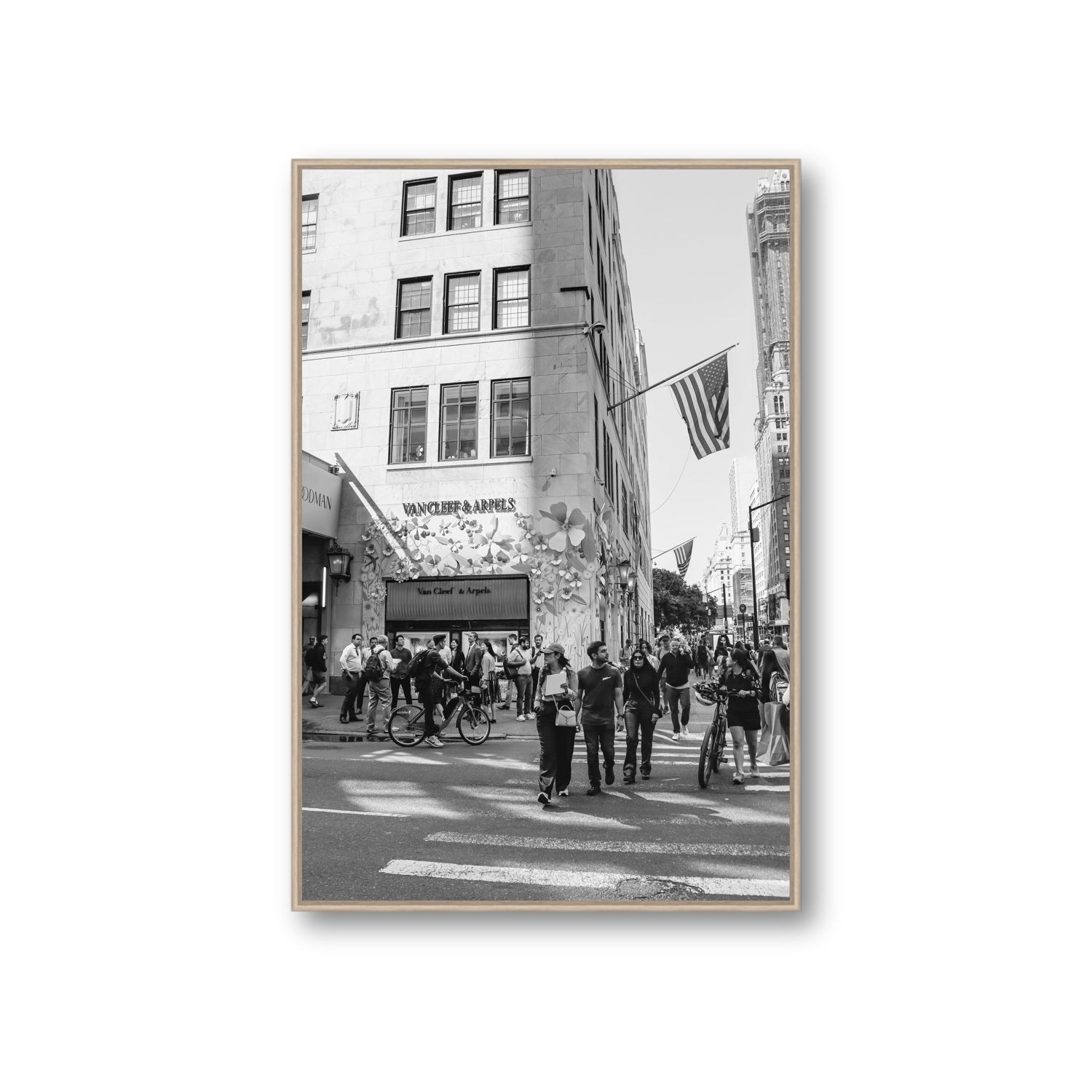 Sidewalk Shuffle New York NYC Black & White wall art Giant fine art canvas in natural oak float frame