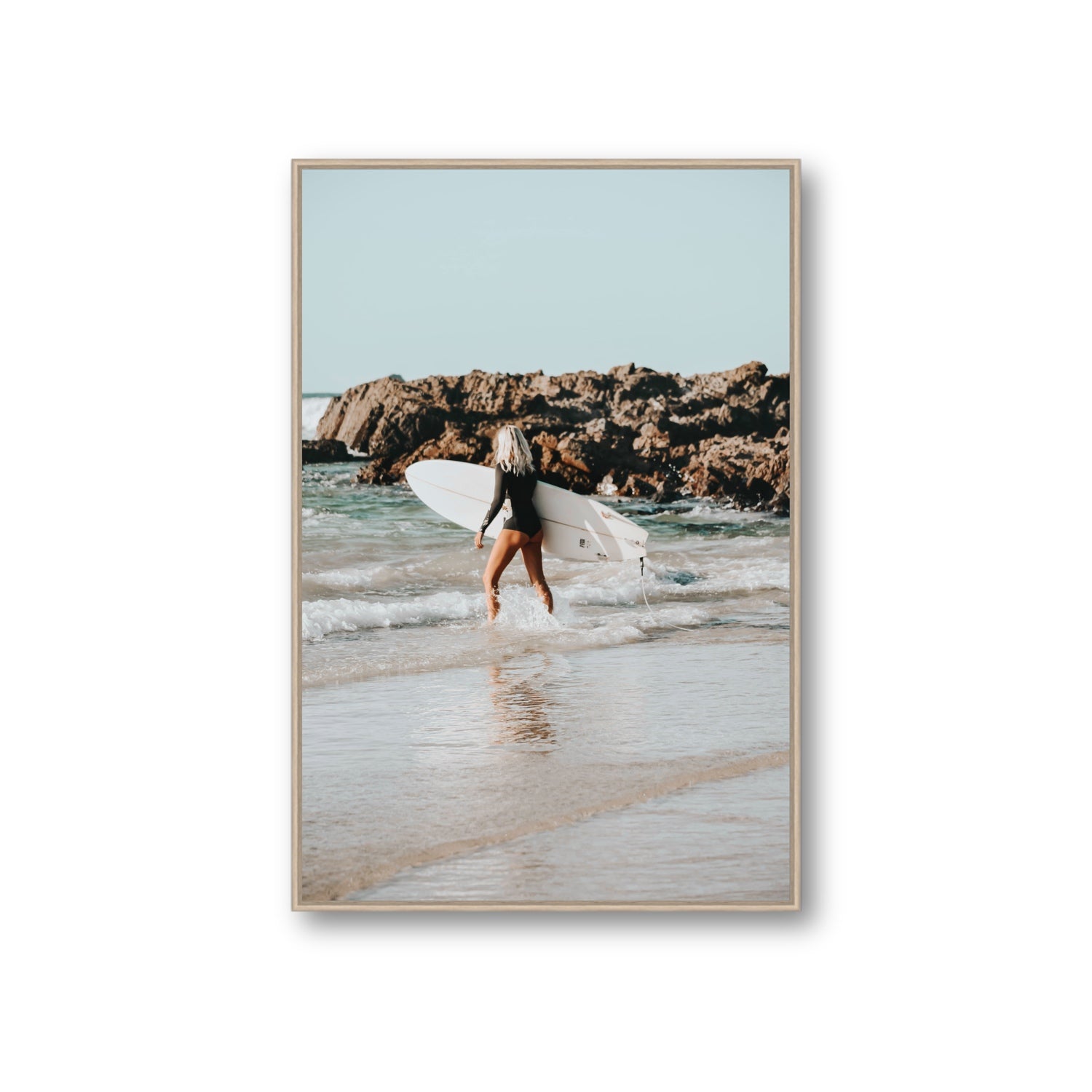 Bethany Byron Bay Surf coastal decor wall art Giant fine art canvas in natural oak float frame
